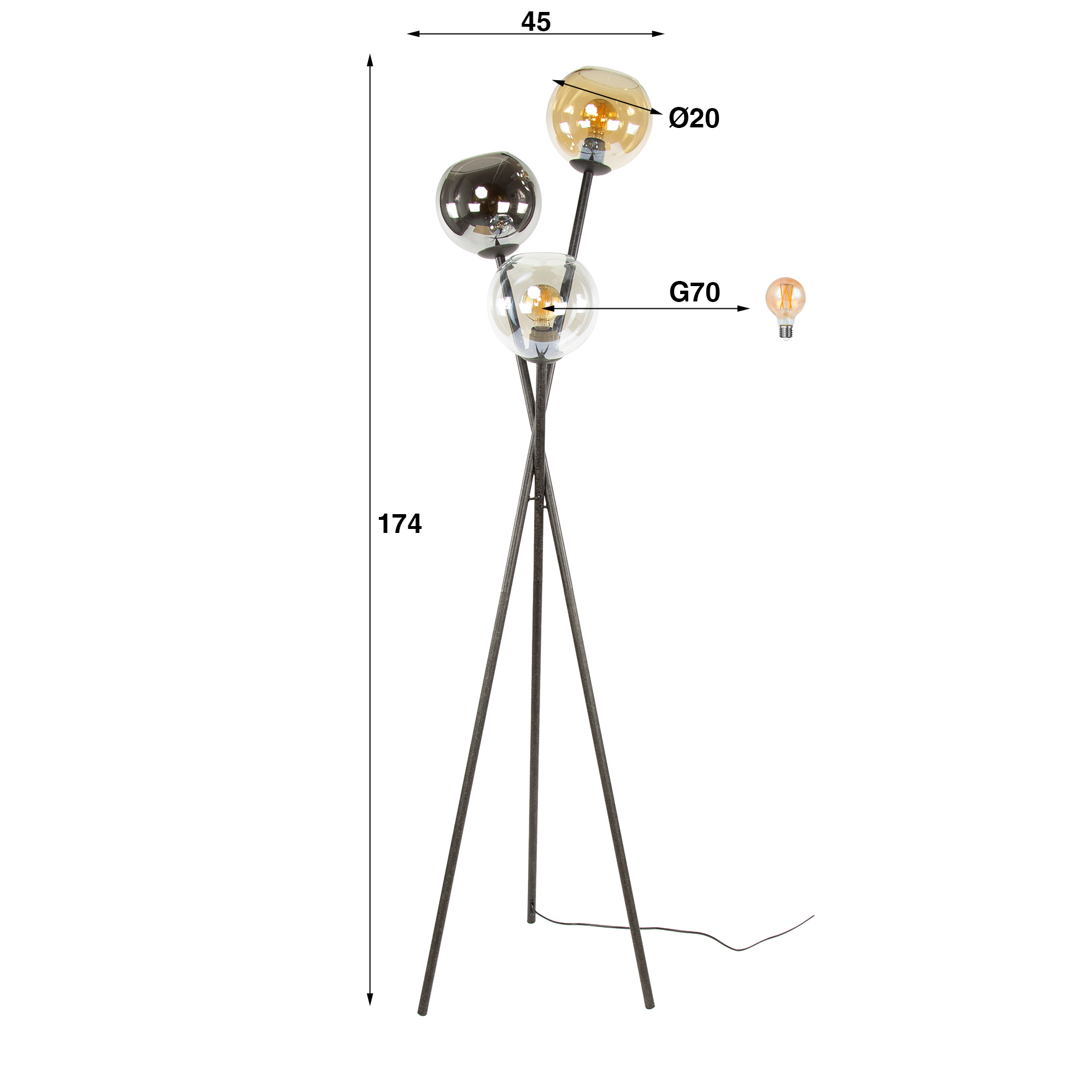 Golvlampa Multi Globe 3-ljus Artic svart