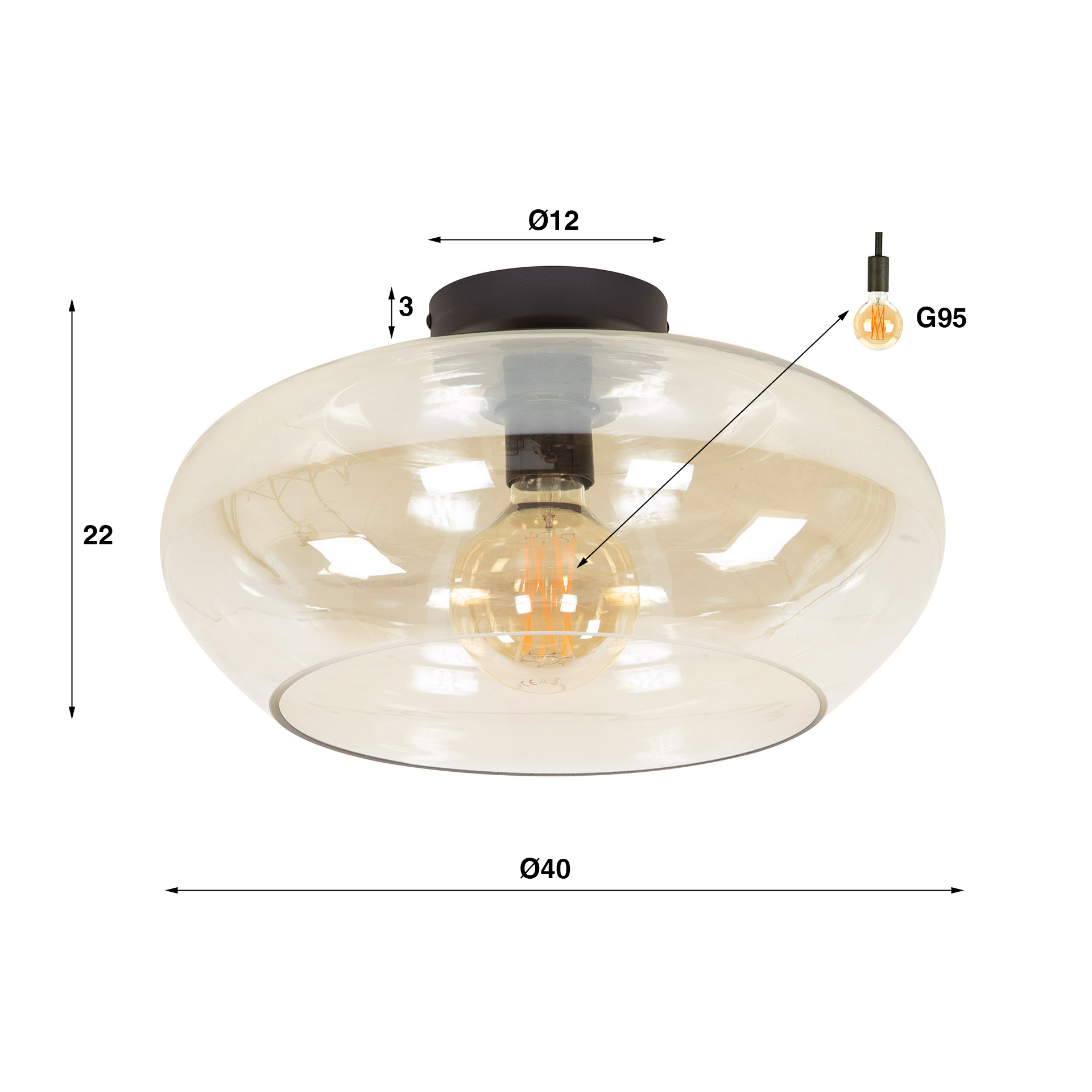 Taklampa elevate glas / Amber färg glas