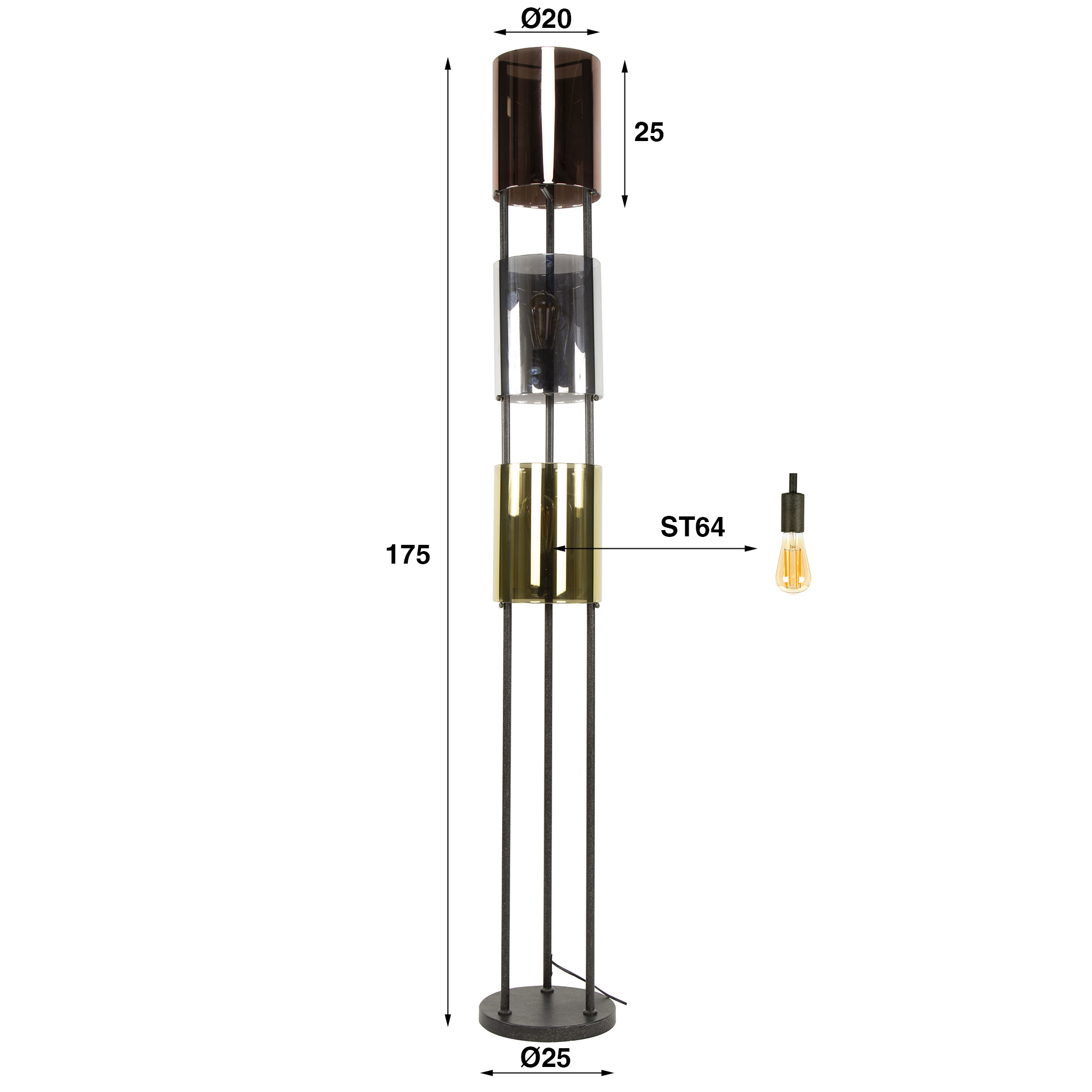 Golvlampa Lucente Tricolore 3-light - Artic svart