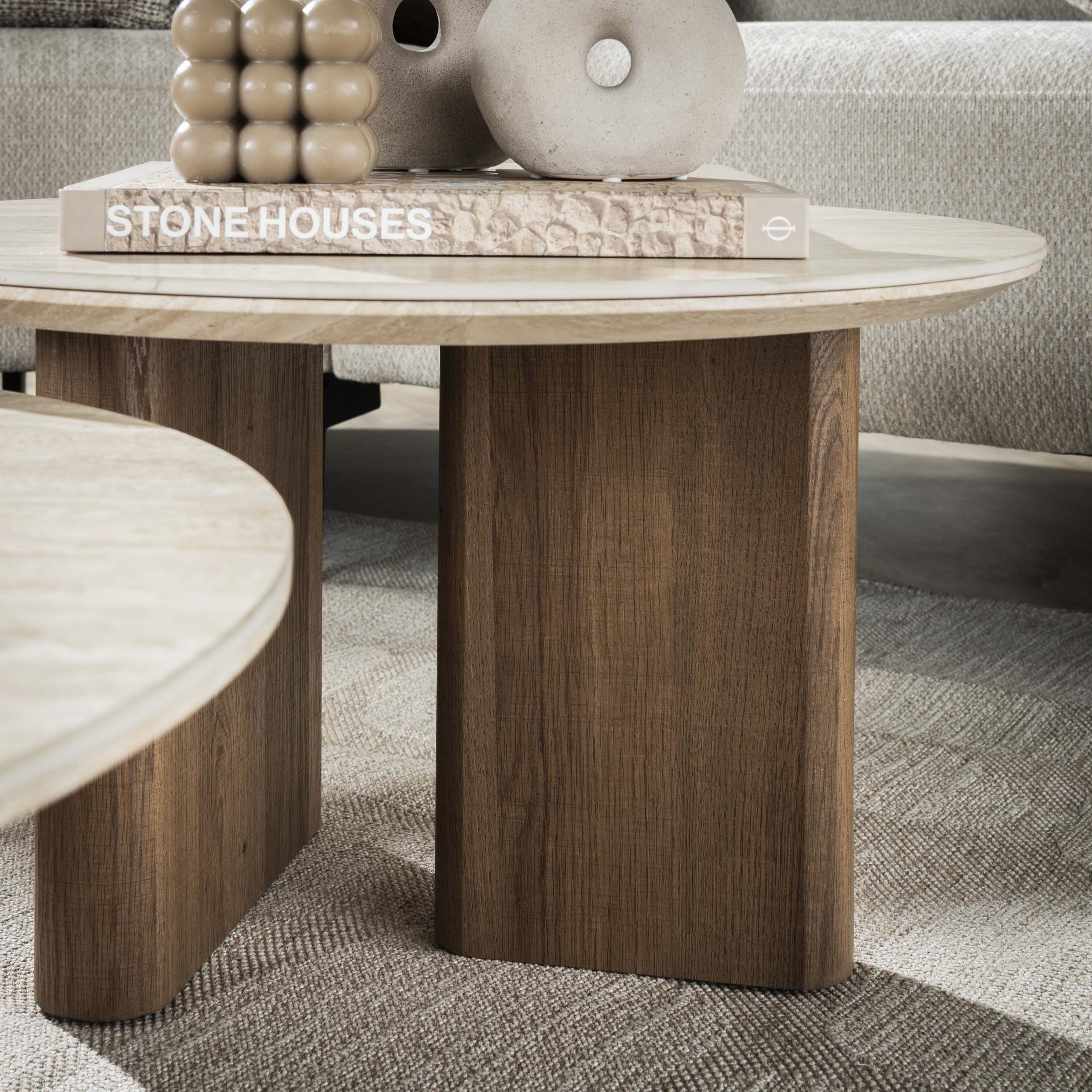Soffbord Romano runt - Set om 2 - Keramisk travertin