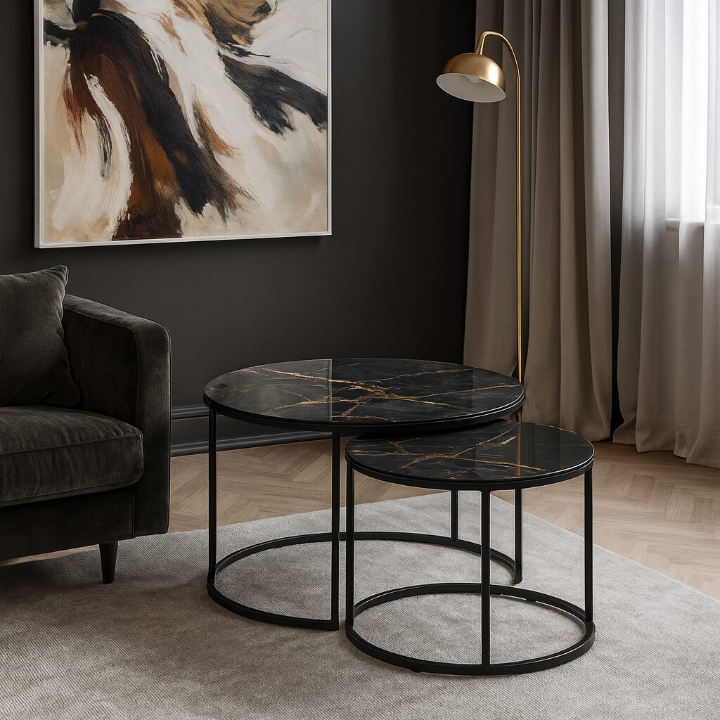 Soffbord Svart - Svart & Guld Marmor