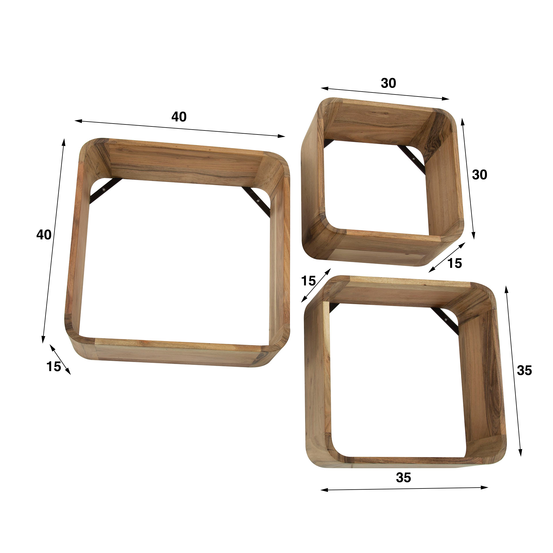 Vägghyllsats/3 kvadrat / Solid akacia natur