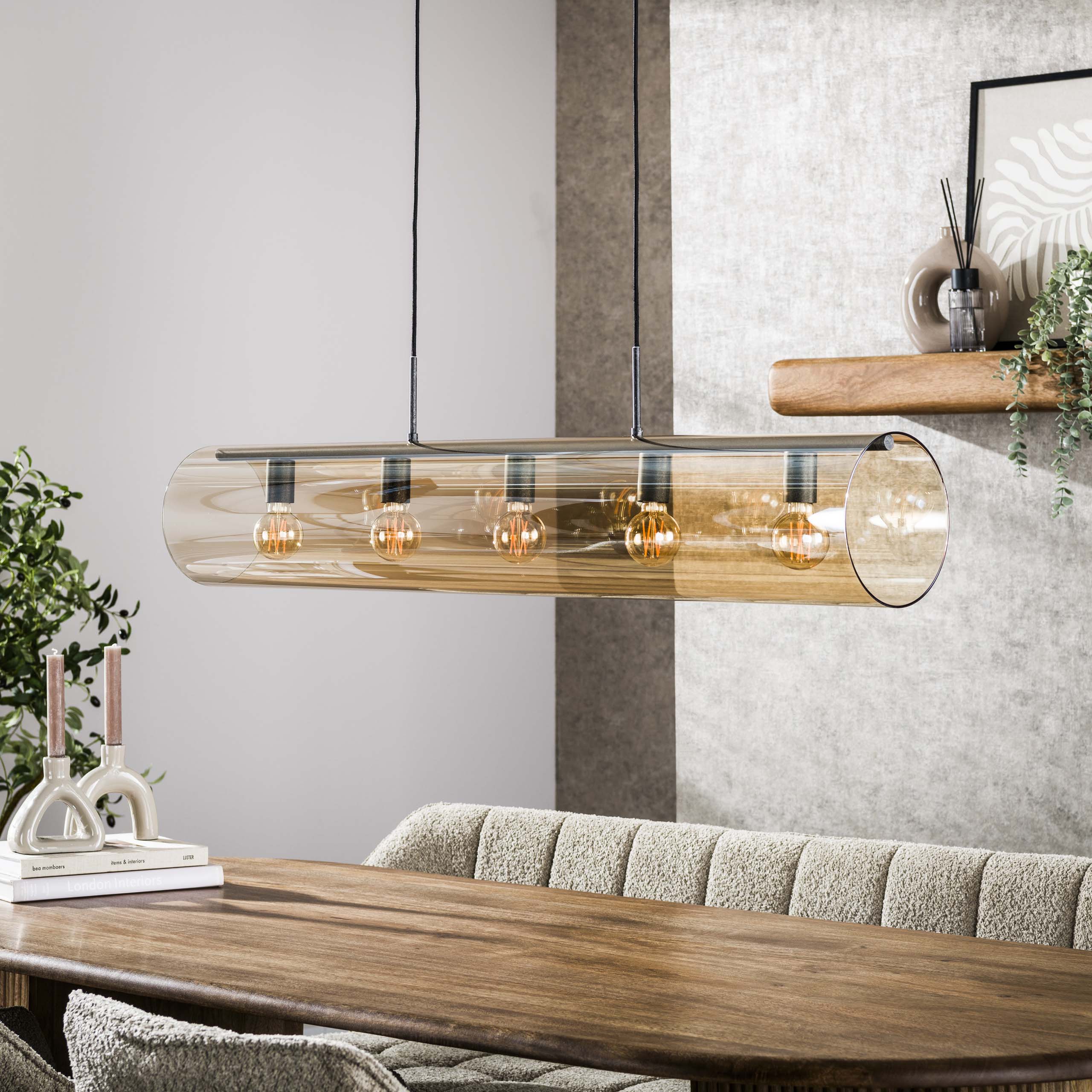 Hänglampa 5L rör bärnstensfärgat glas / Artic svart