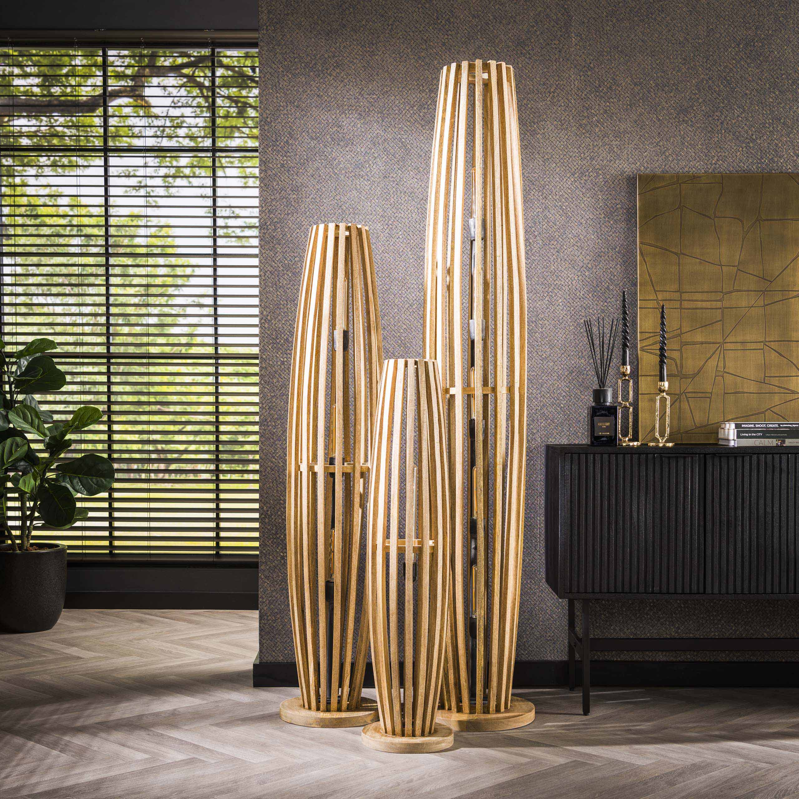 Golvlampa 2L orbit / Solid mango naturell