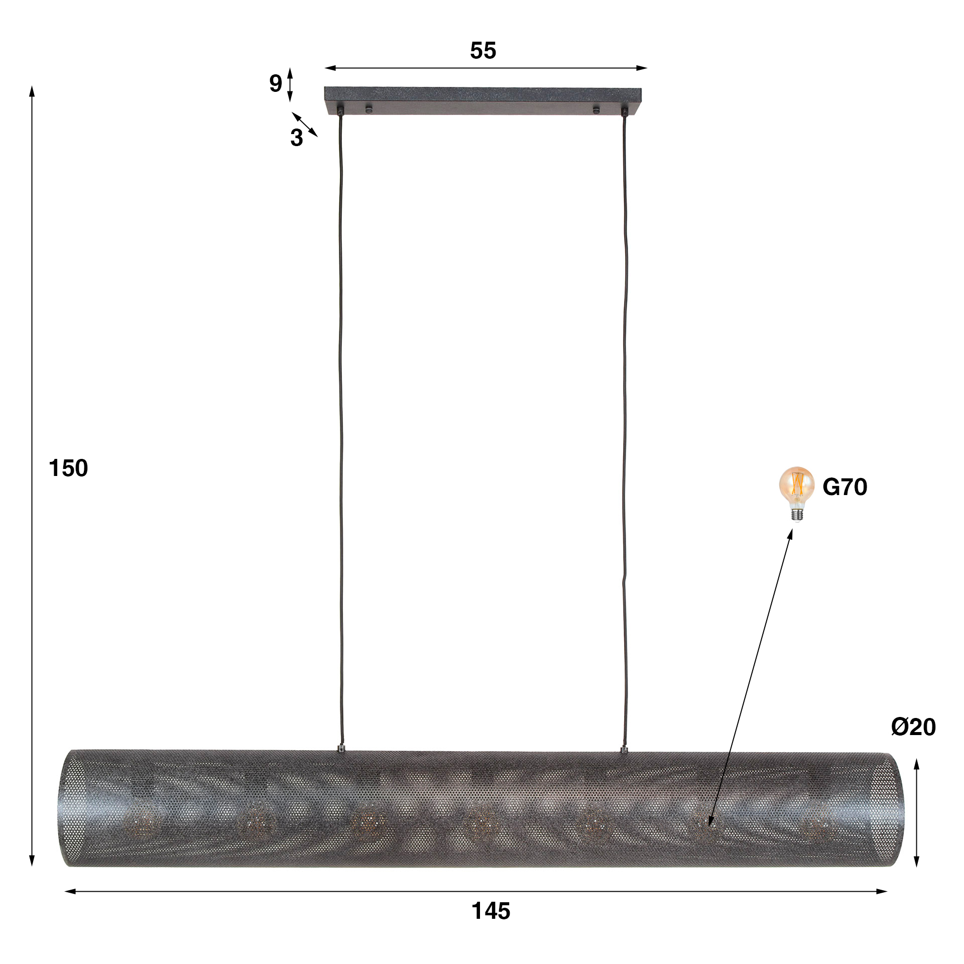 Hänglampa Tubon Mesh 7-light Artic svart