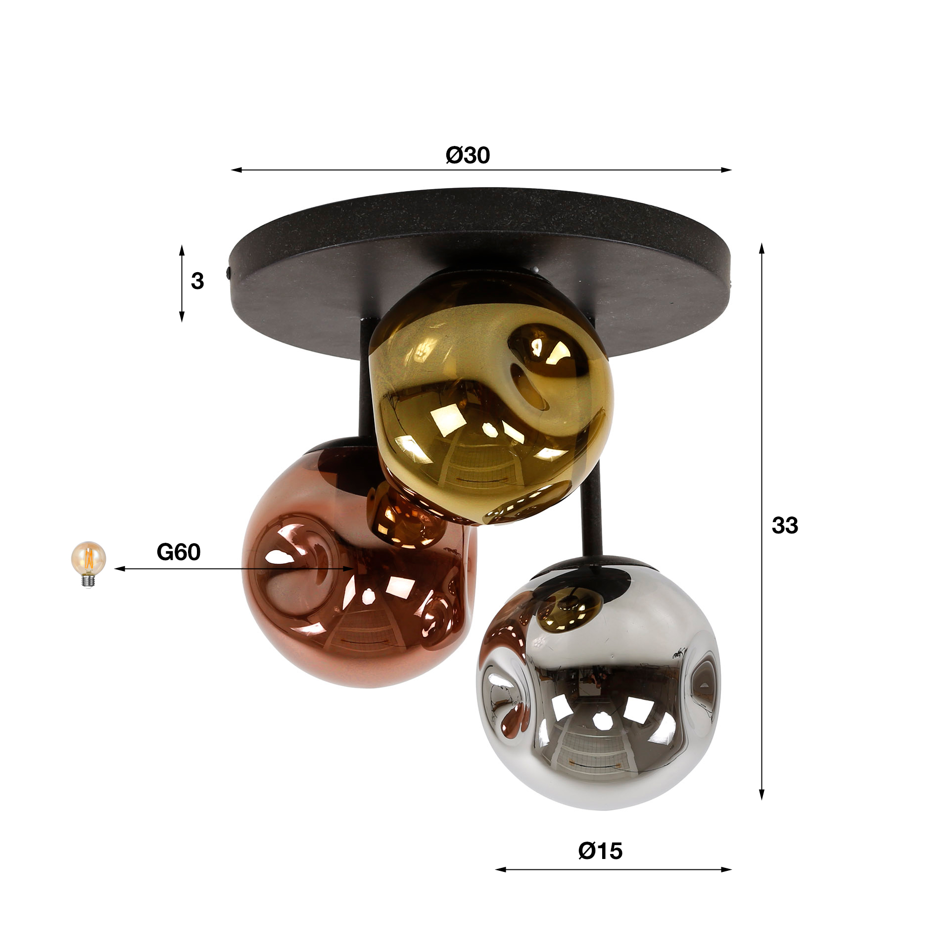 Taklampa 3L stellar / Artic svart
