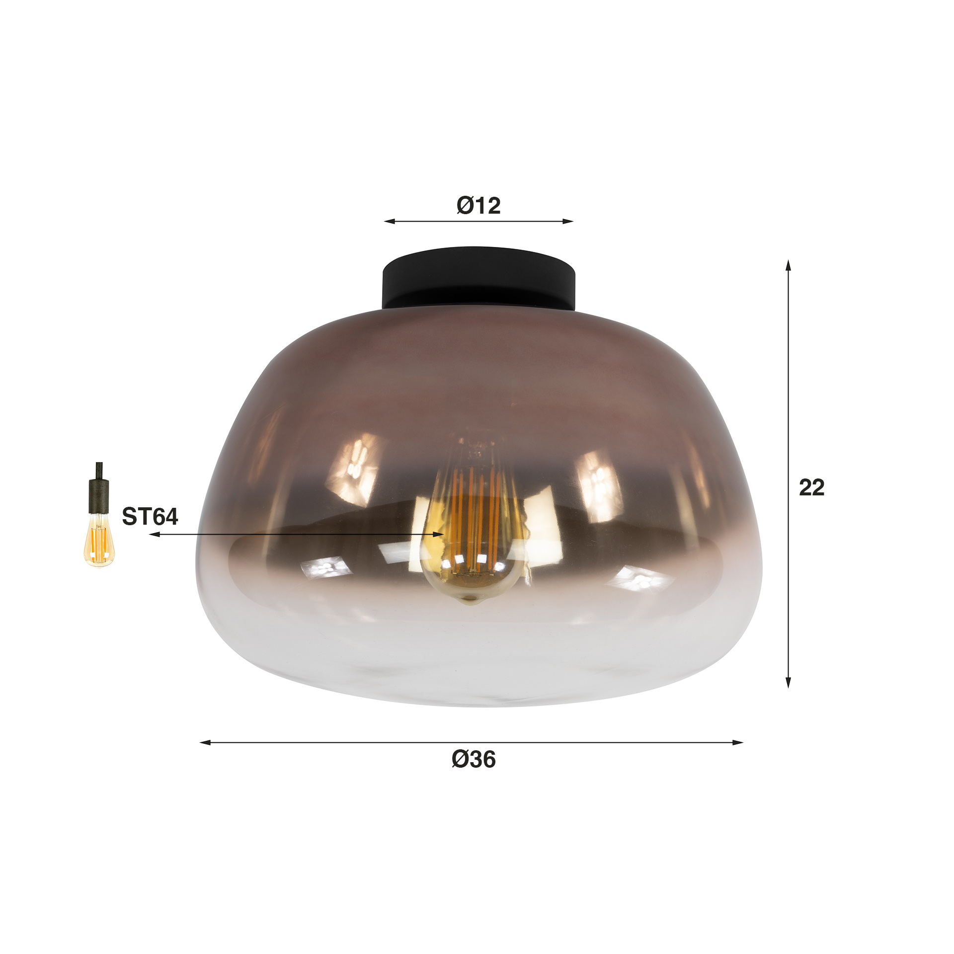 Taklampa Pulse Shaded 1-ljus - kopparglas