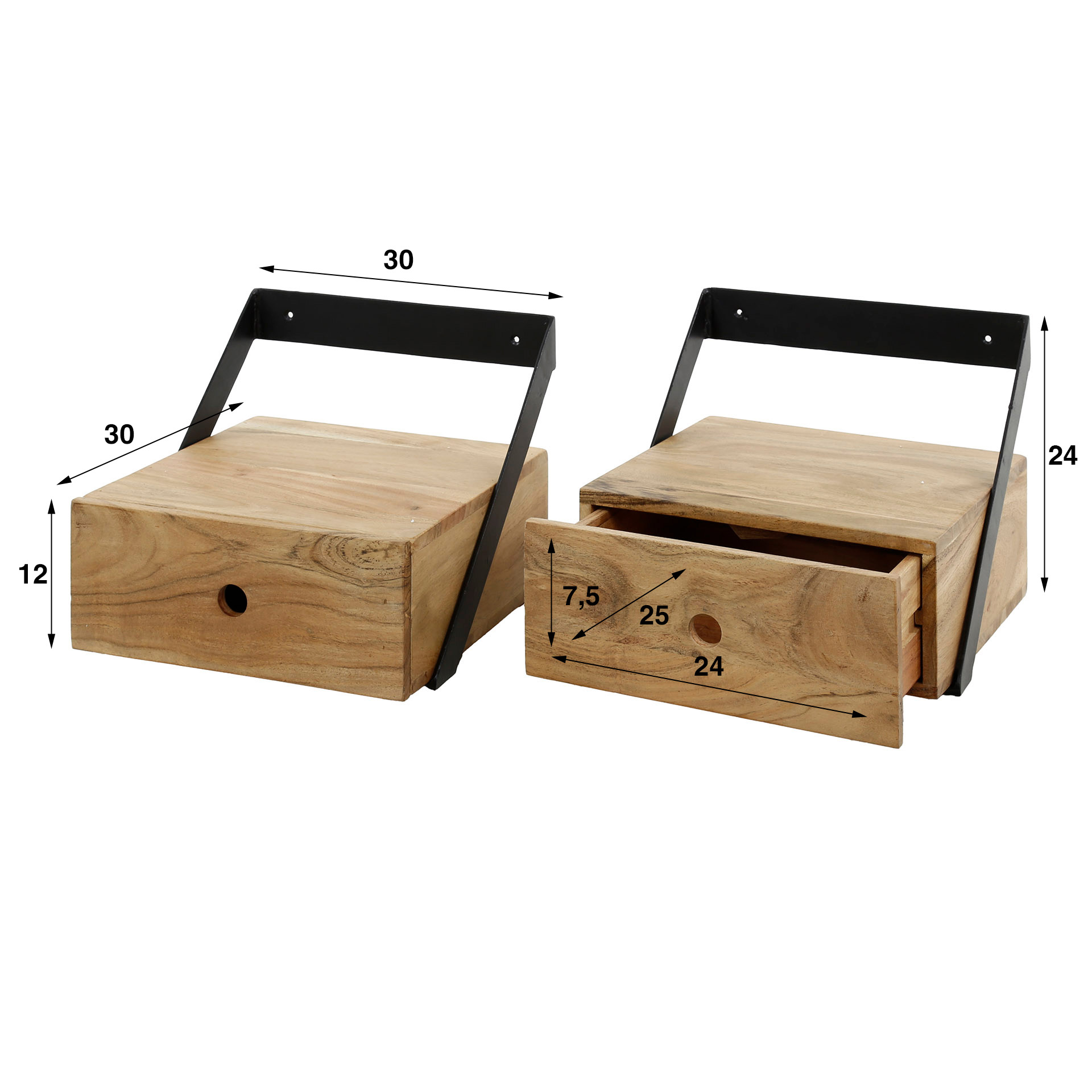 Sängbordsset/2 XS hänglist / Solid akacia natur