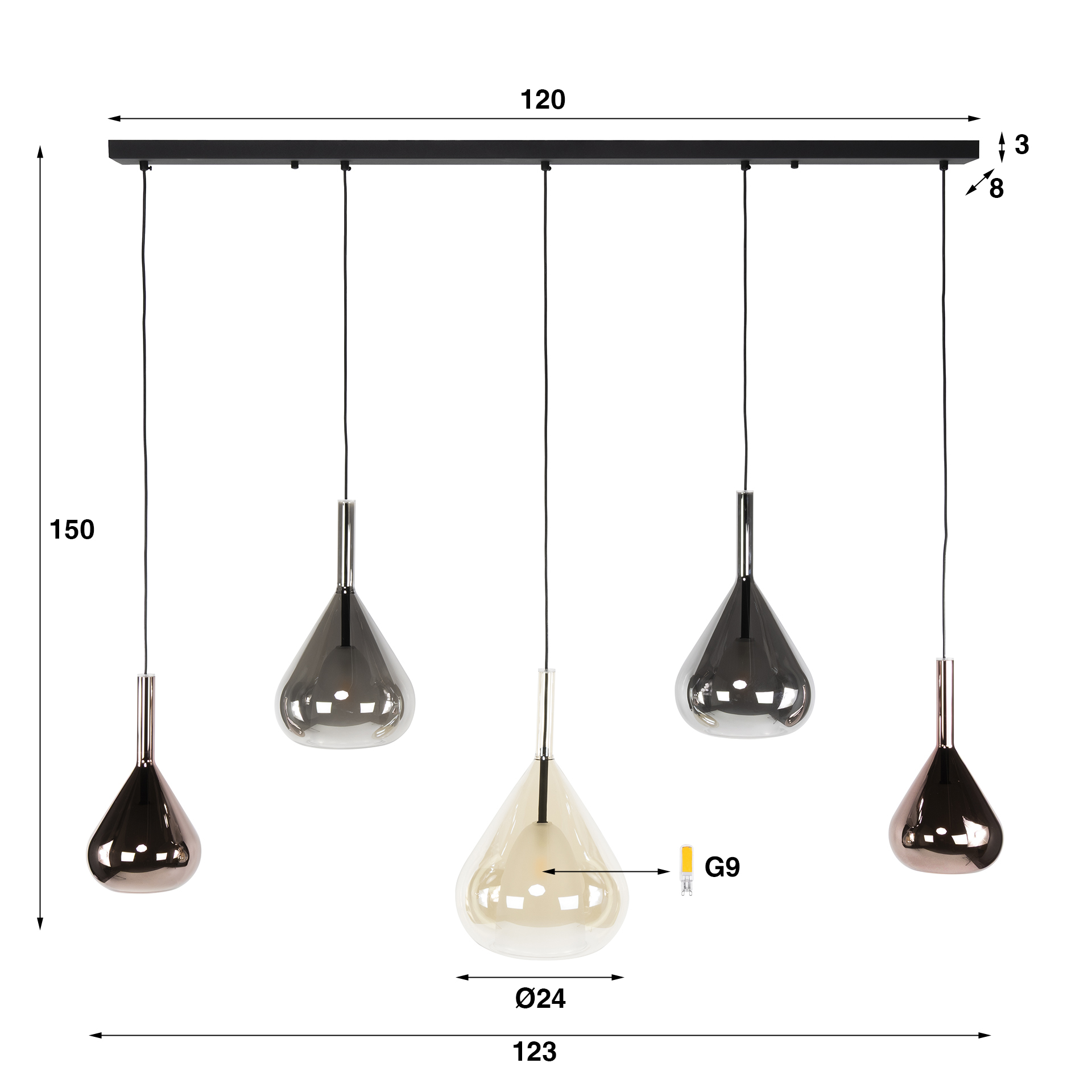 Hänglampa Wings 5-light - Svart