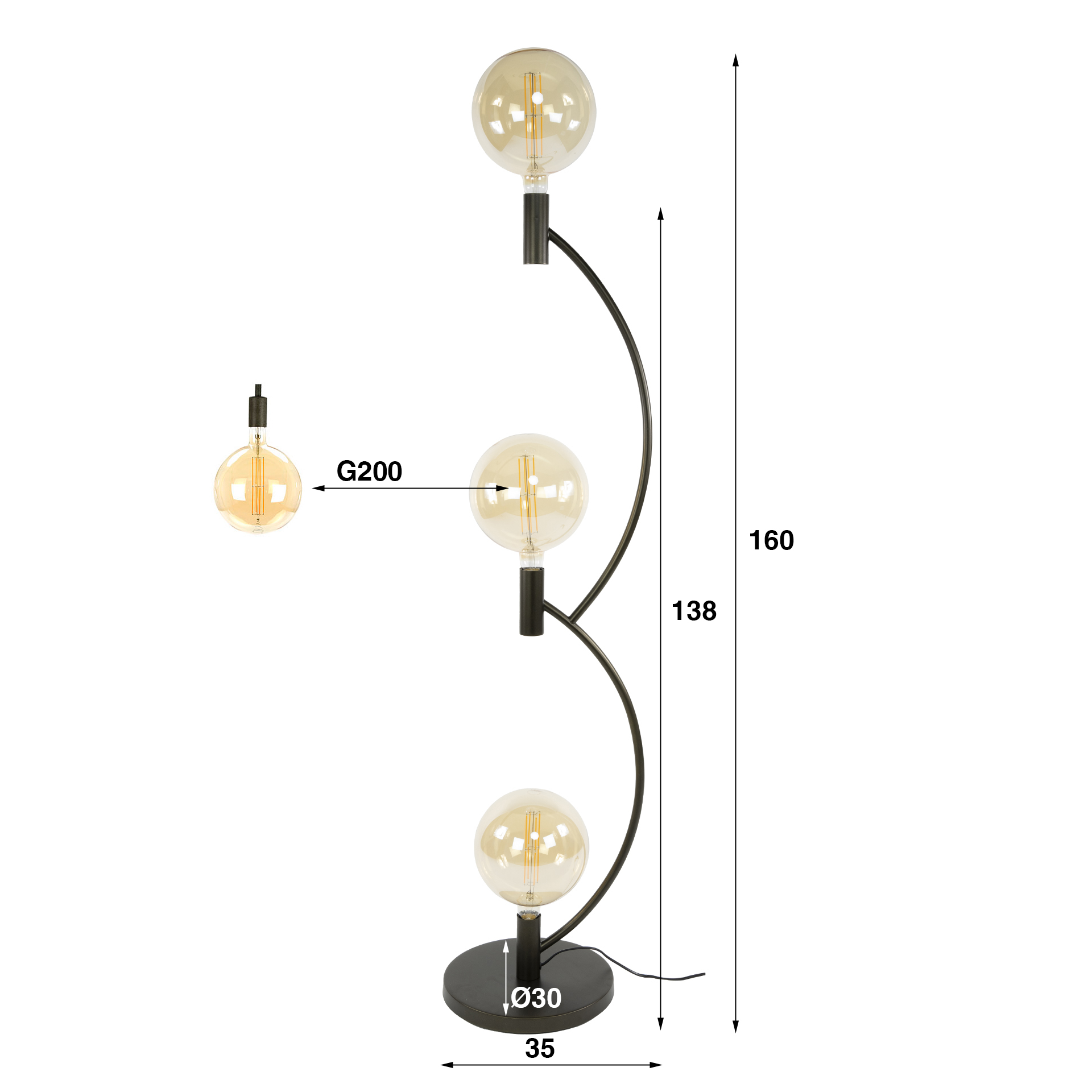 Golvlampa Arcus 3-ljus Siennabrun