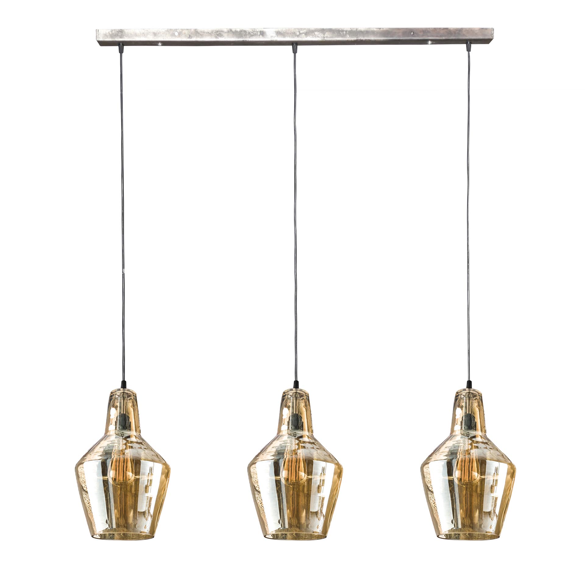 Hänglampa 3L bärnstensfärgad glaskon / Gammalt silver