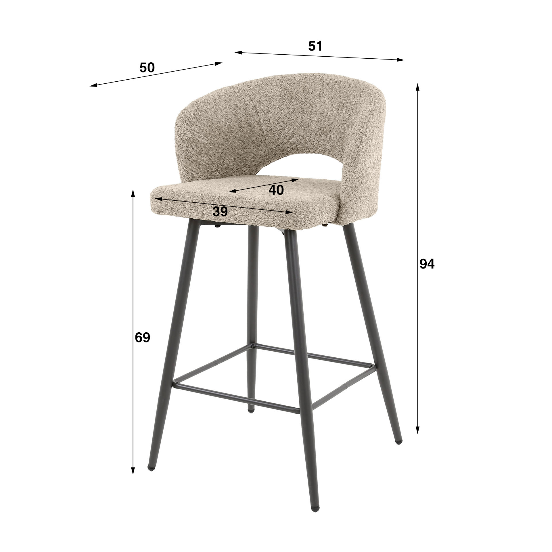Barstol Salong - set om 2 - Bouclé sand