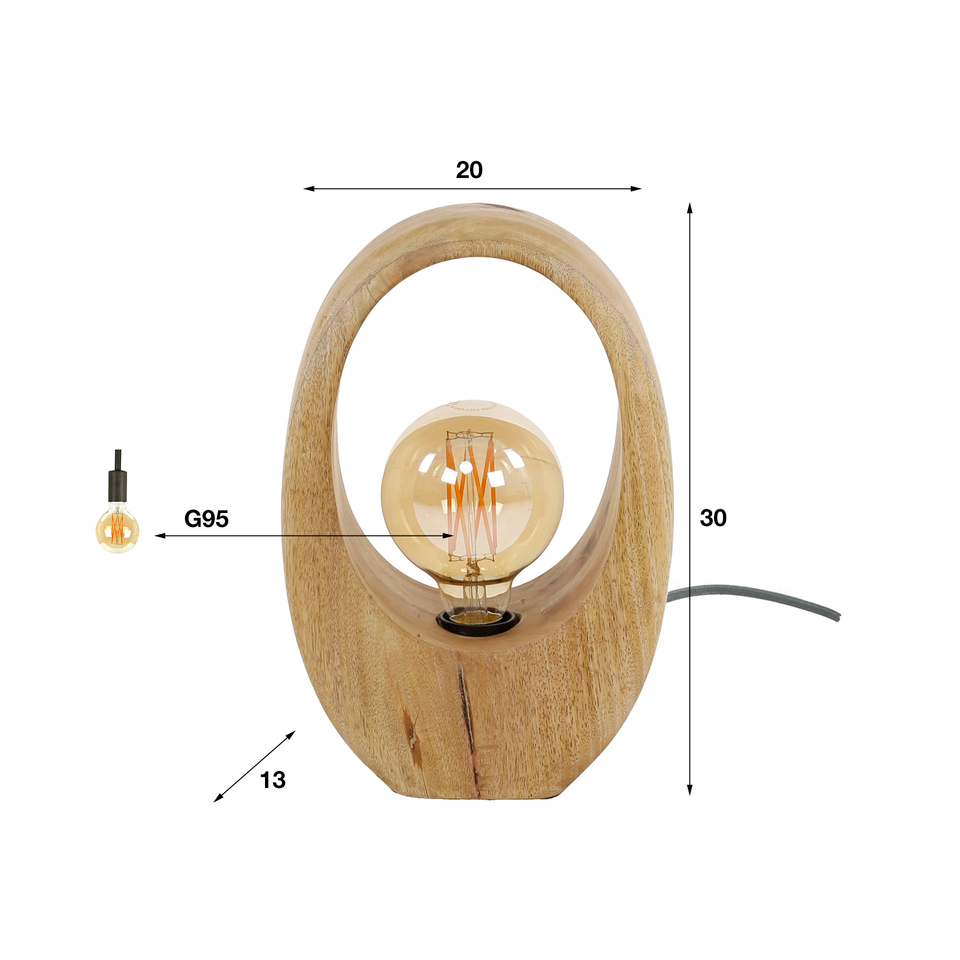 Bordslampa 1L Valvträ / Solid mango naturell