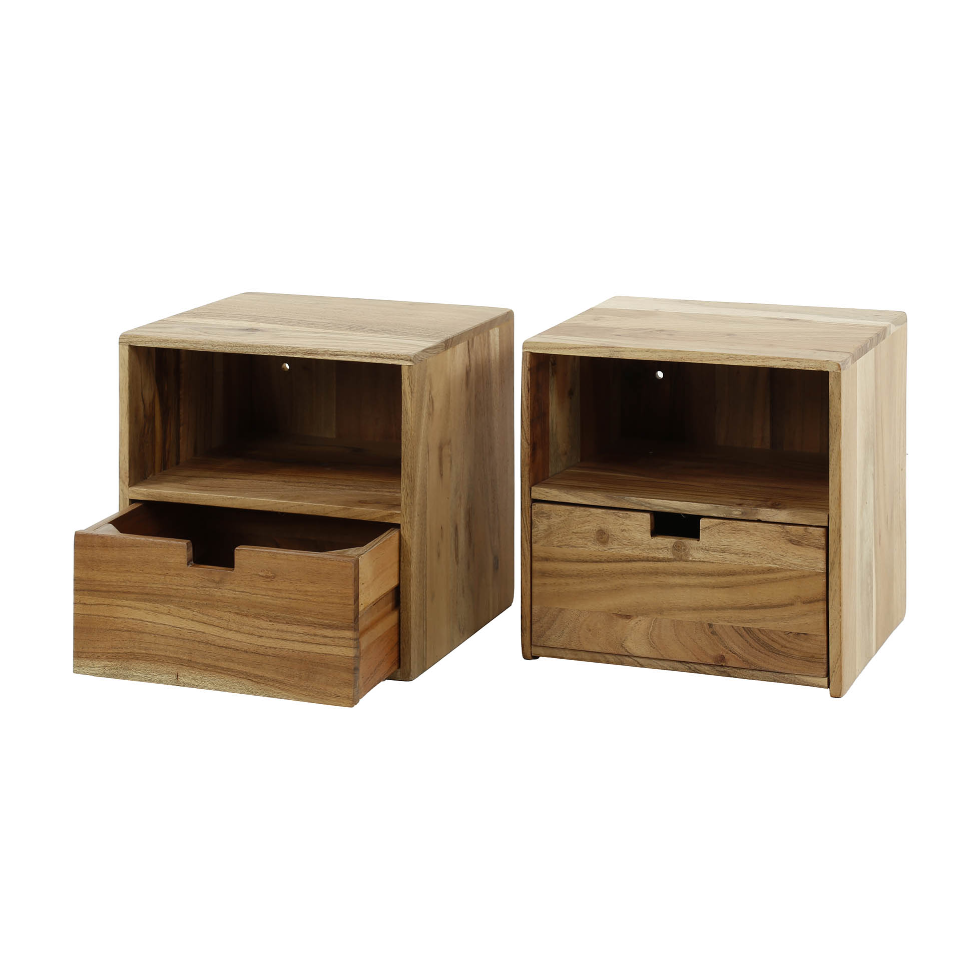 Sängbordsset/2 XS hängande platt / Solid akacia natur