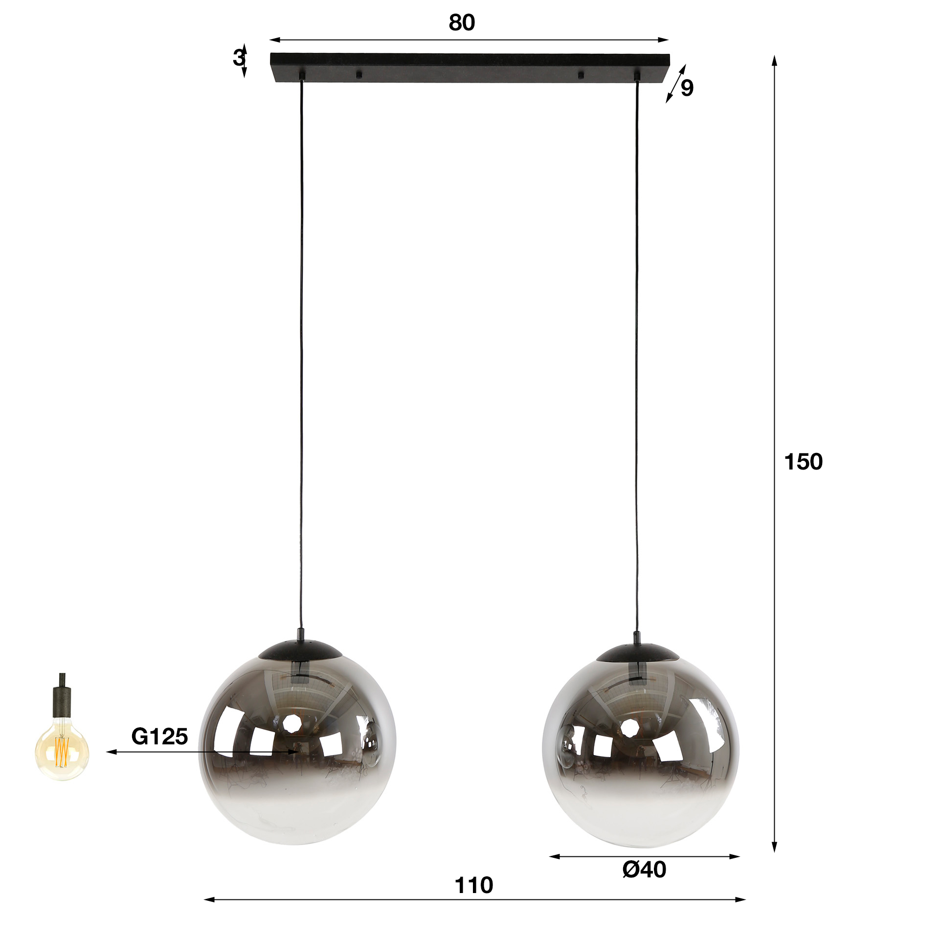 Hänglampa 2L bubble shaded XL / Artic black