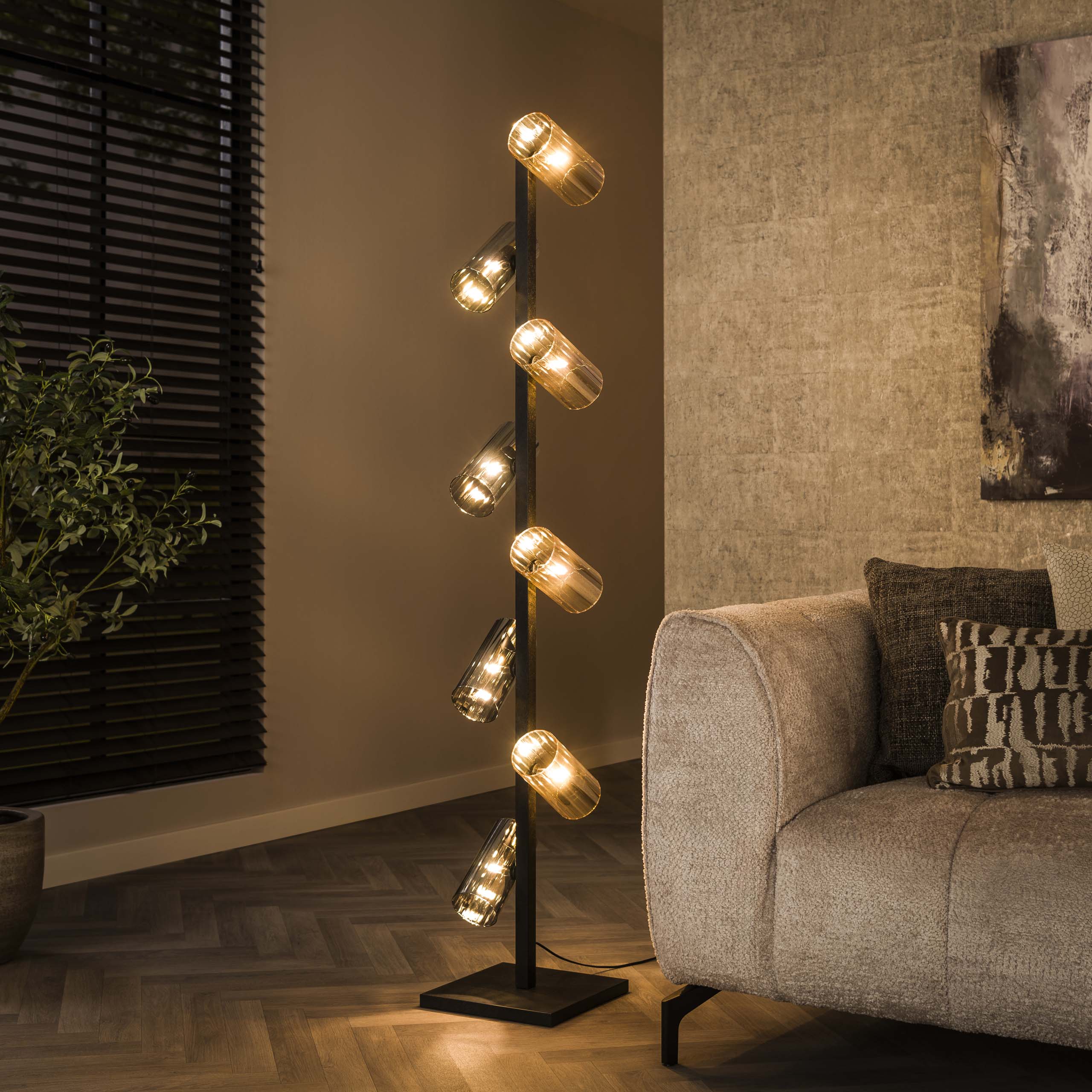 Golvlampa Cylinder Glass 8-light - Artic svart