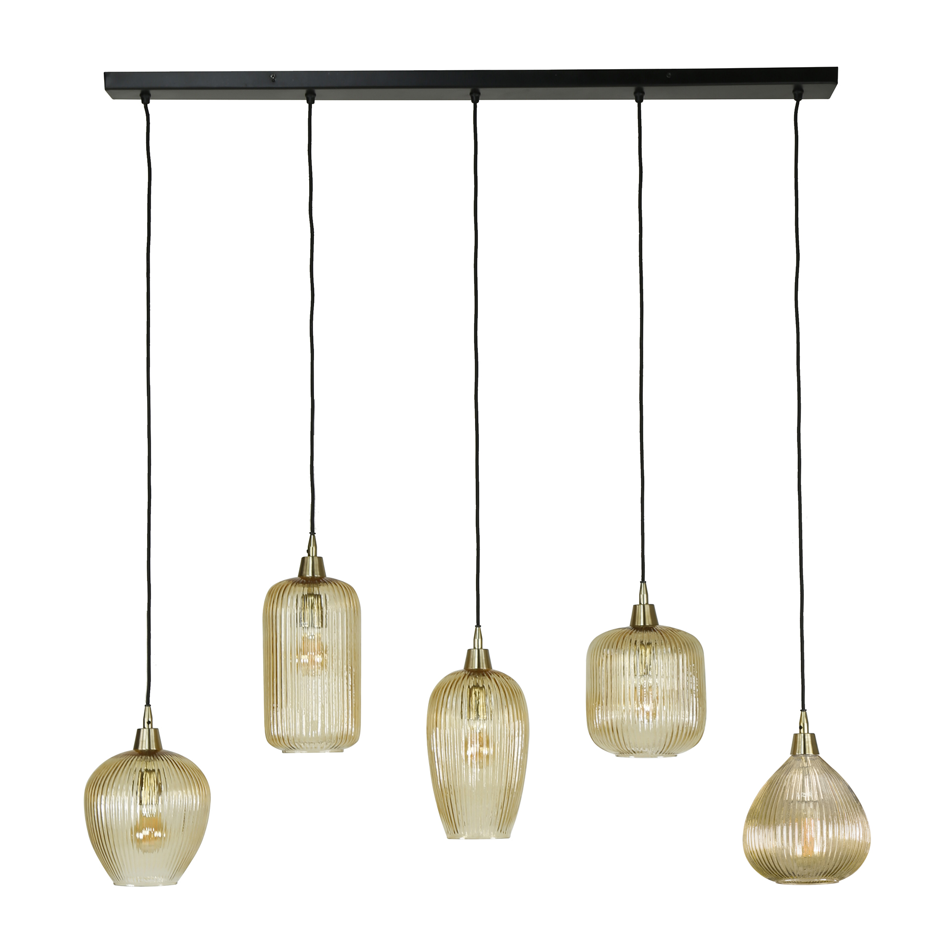 Hänglampa Stripe 5-light - bärnstensfärgad glas