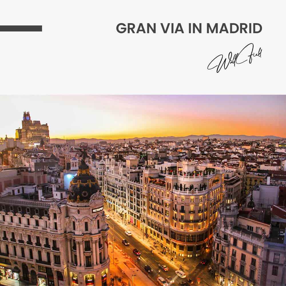 Sunset view of Gran Via in Madrid – Glas