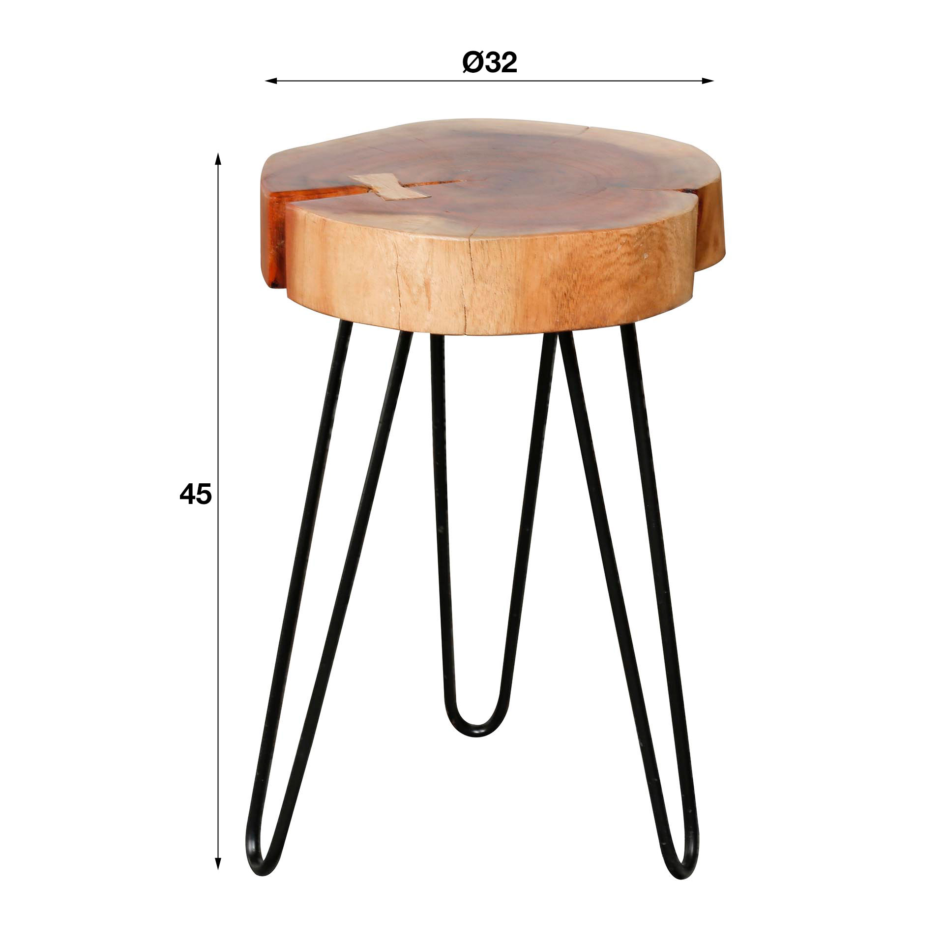 Sidobordsstam i 6cm tjock massiv akacia med stålstomme. VPE2 / Solid akacia naturlig