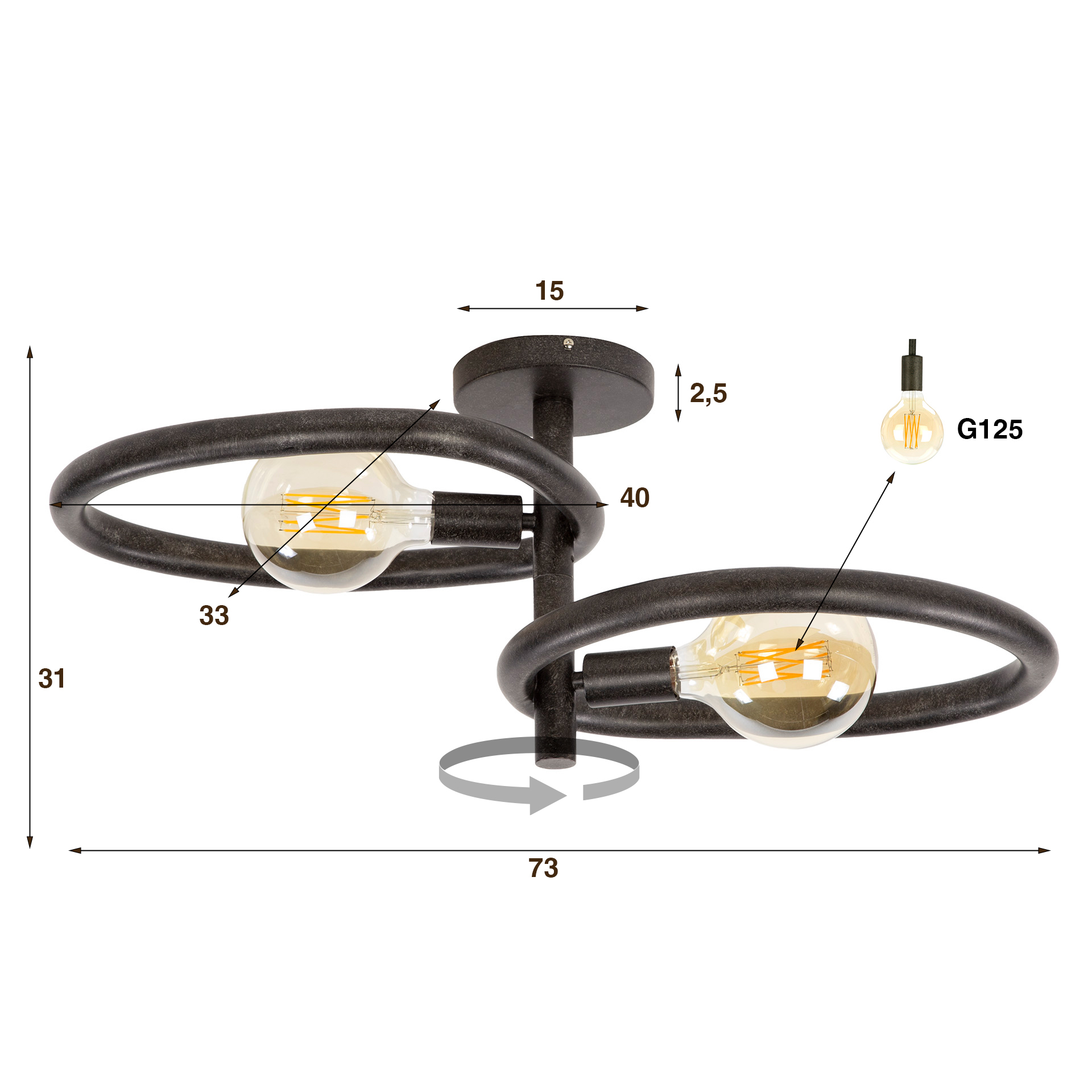 Taklampa Pebble 2-light - Artic svart