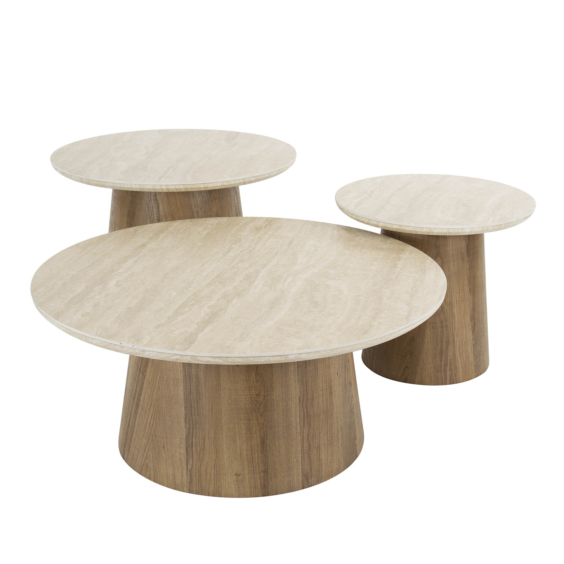 Soffbord Romano runt - Set om 3 - Keramisk travertin