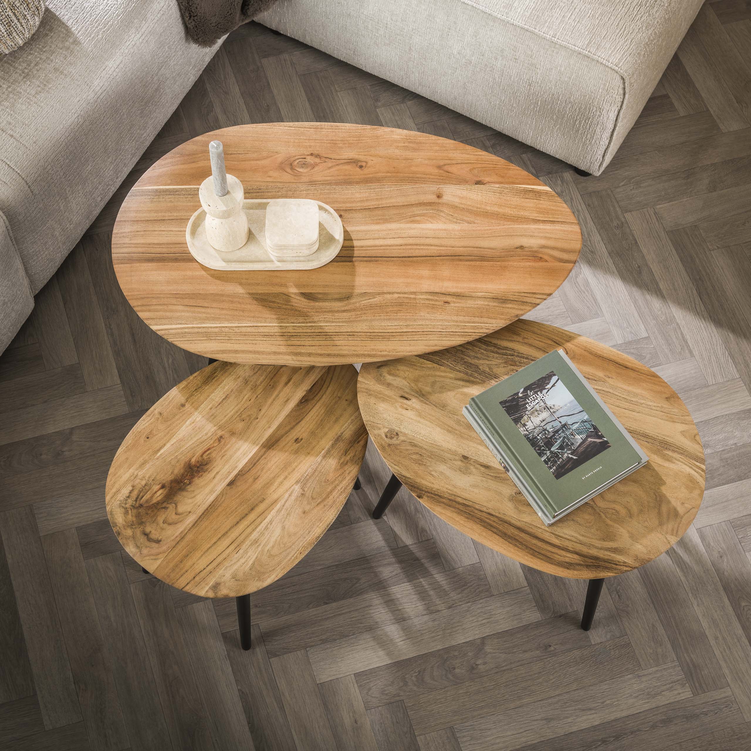 Soffbordsset/3 ekologiska / Solid akacia naturell