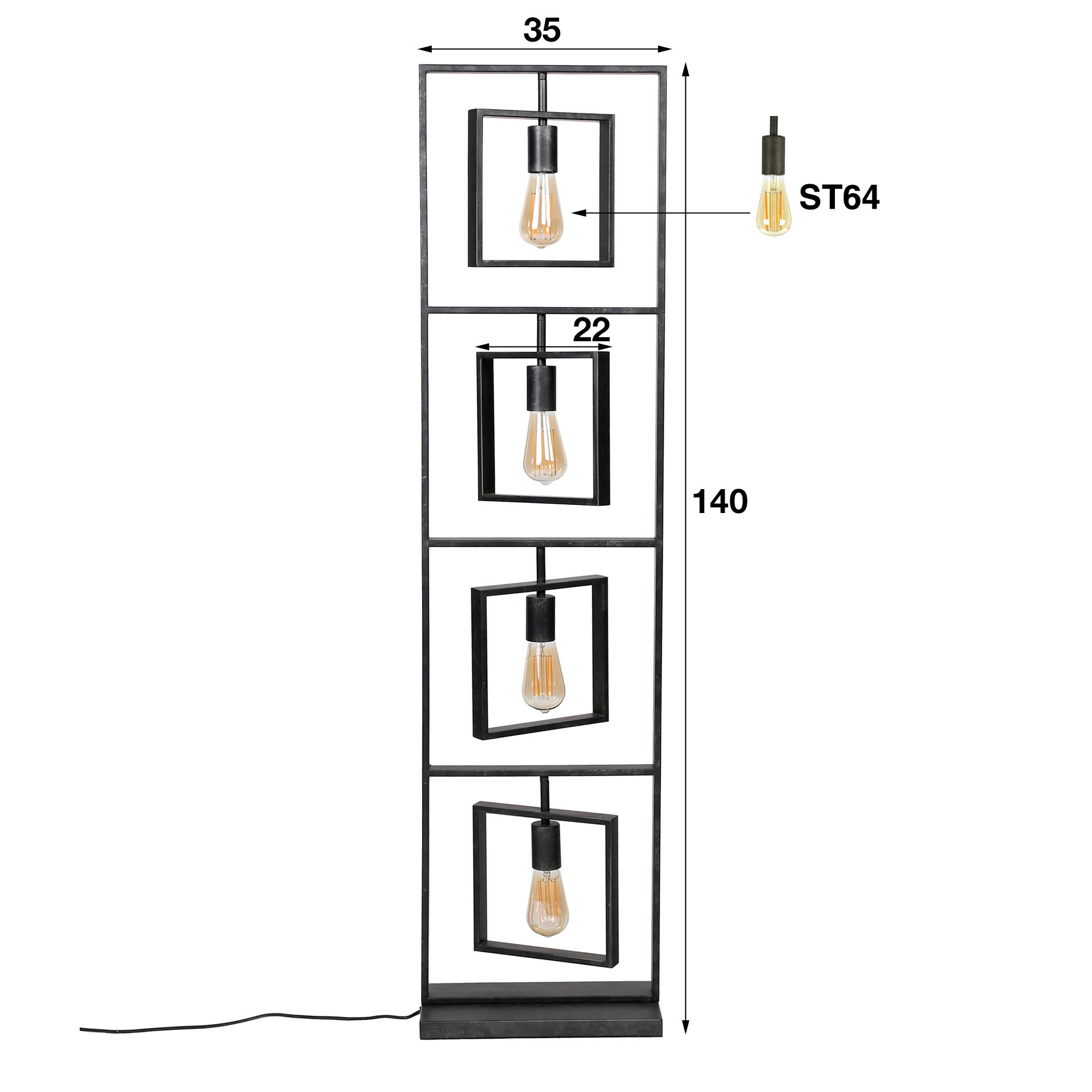 Golvlampa 4L Turn square / Charcoal