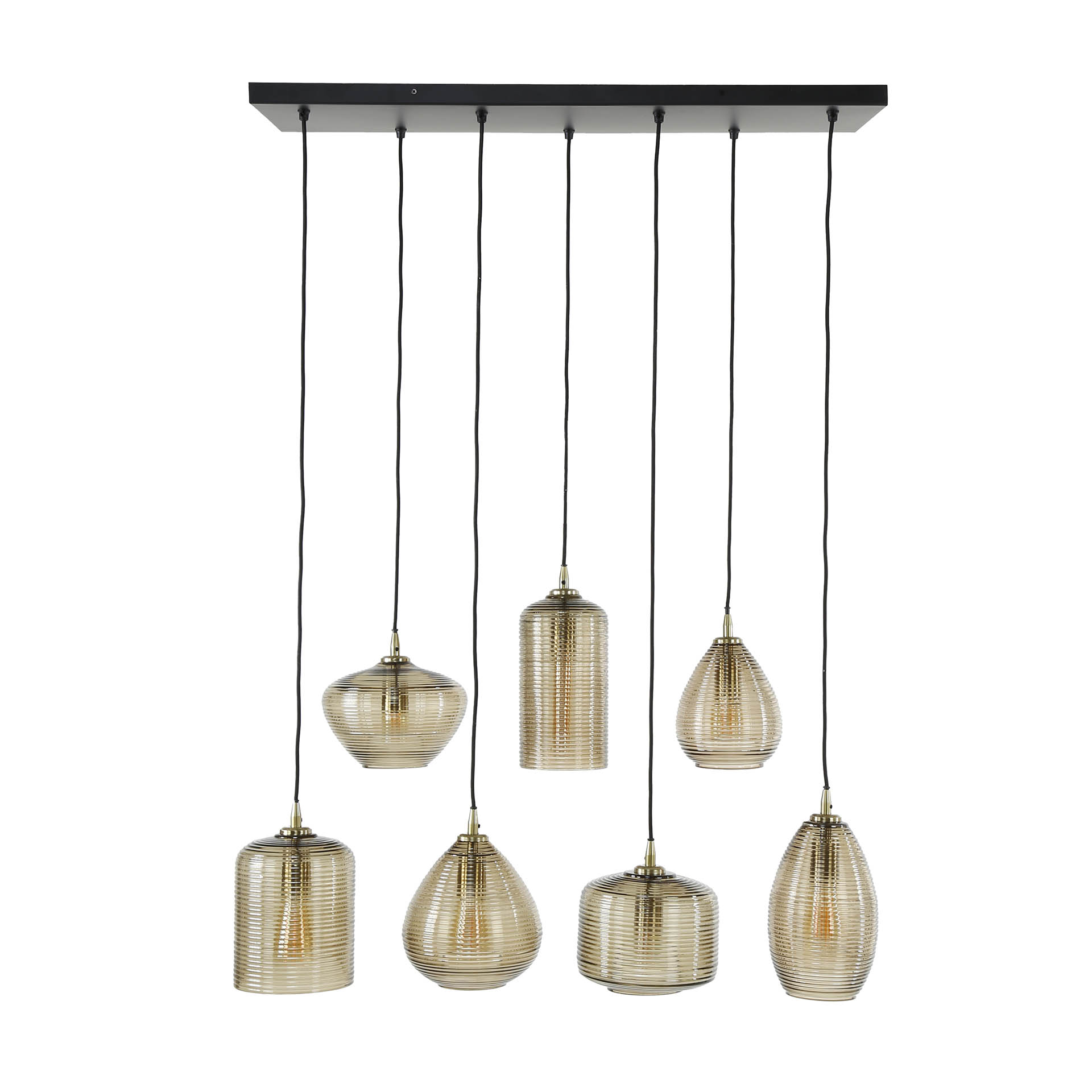 Hänglampa 4+3 randigt glas horisontellt / Bärnstensfärgat glas