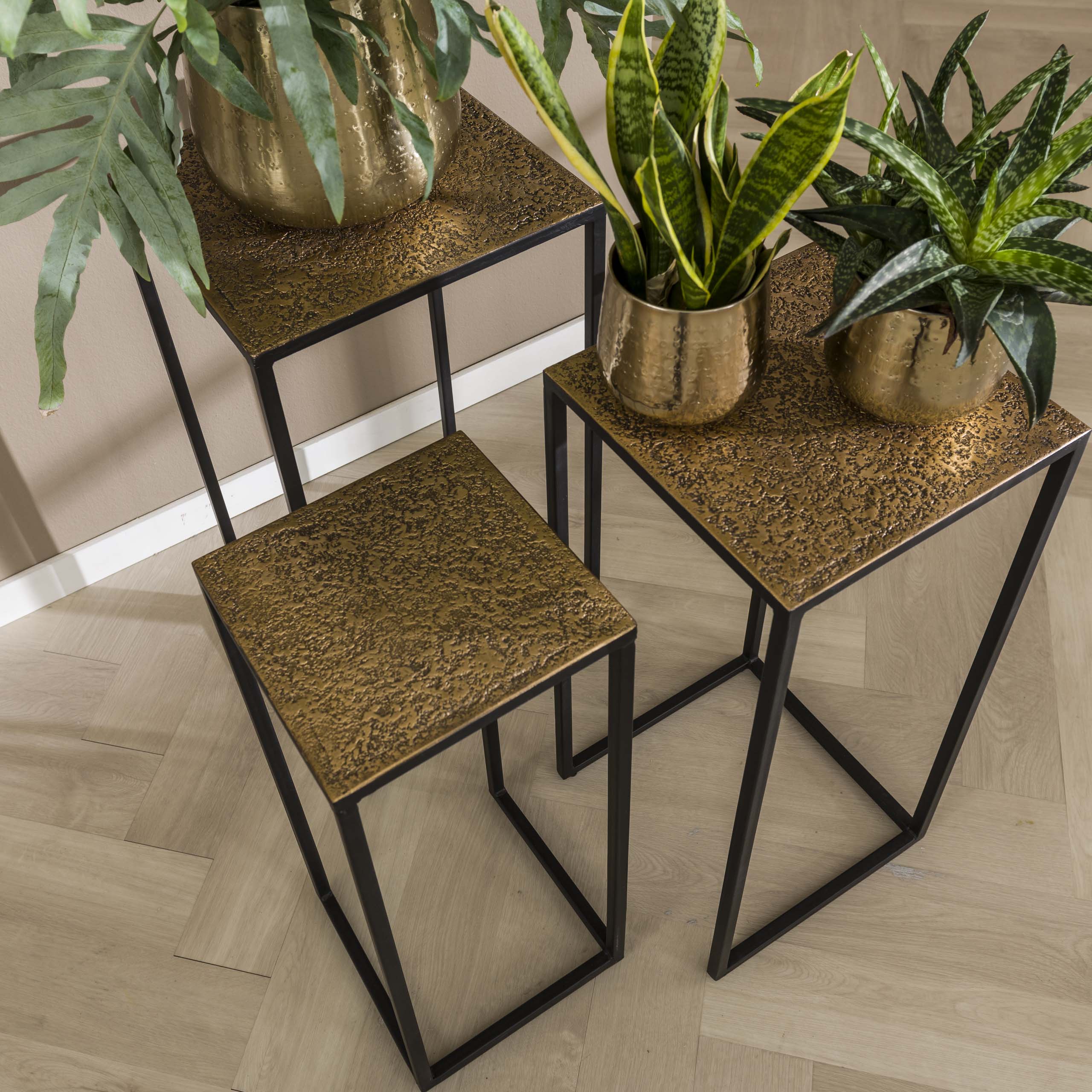 Blompelarset/3 järn metallic / Brons antik
