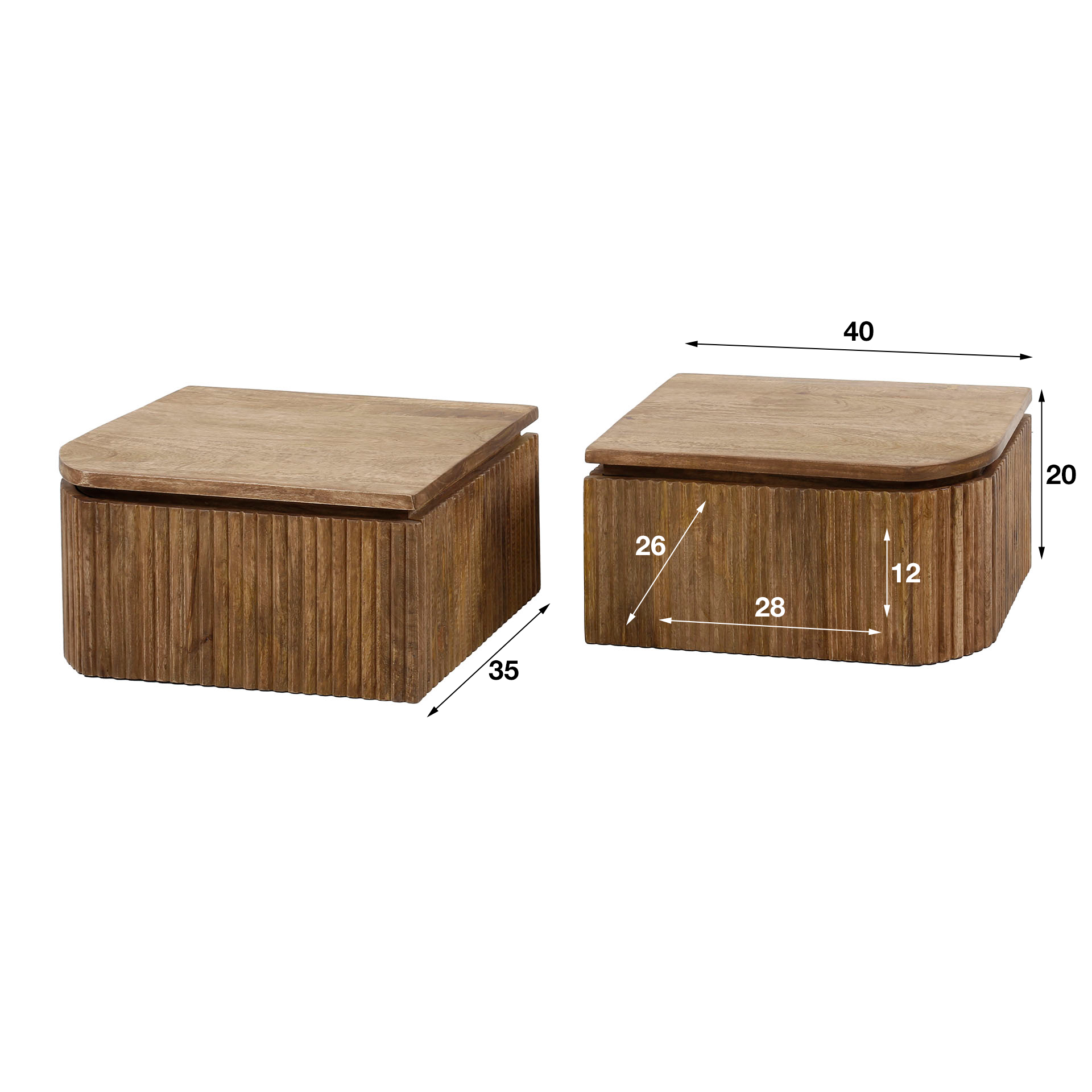 Sängbordsset/2 våg L+R rundad / Solid mangosandfärg