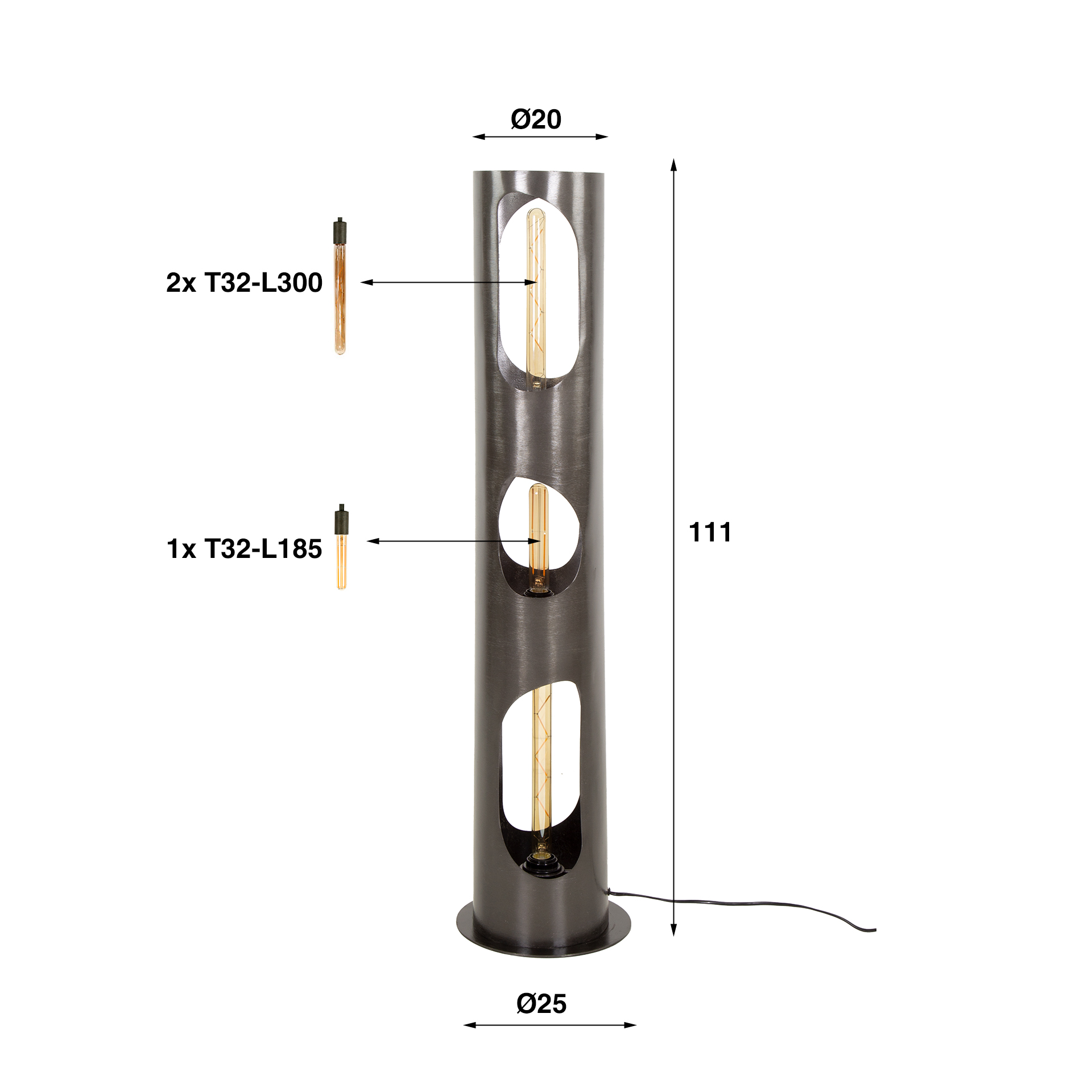 Golvlampa Organic Cylinder 3-light - Svart nickel