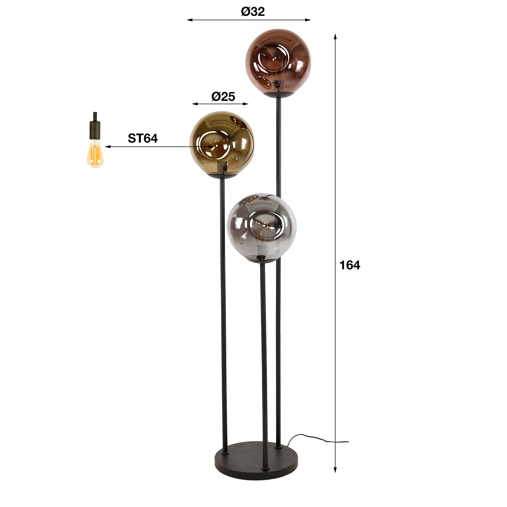 Golvlampa Stellar stepped 3-light - Artic svart