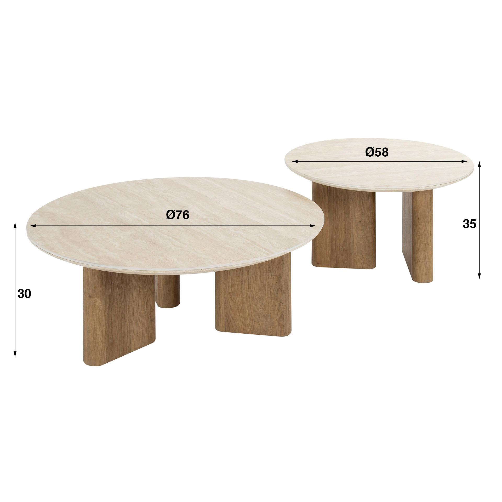 Soffbord Romano runt - Set om 2 - Keramisk travertin