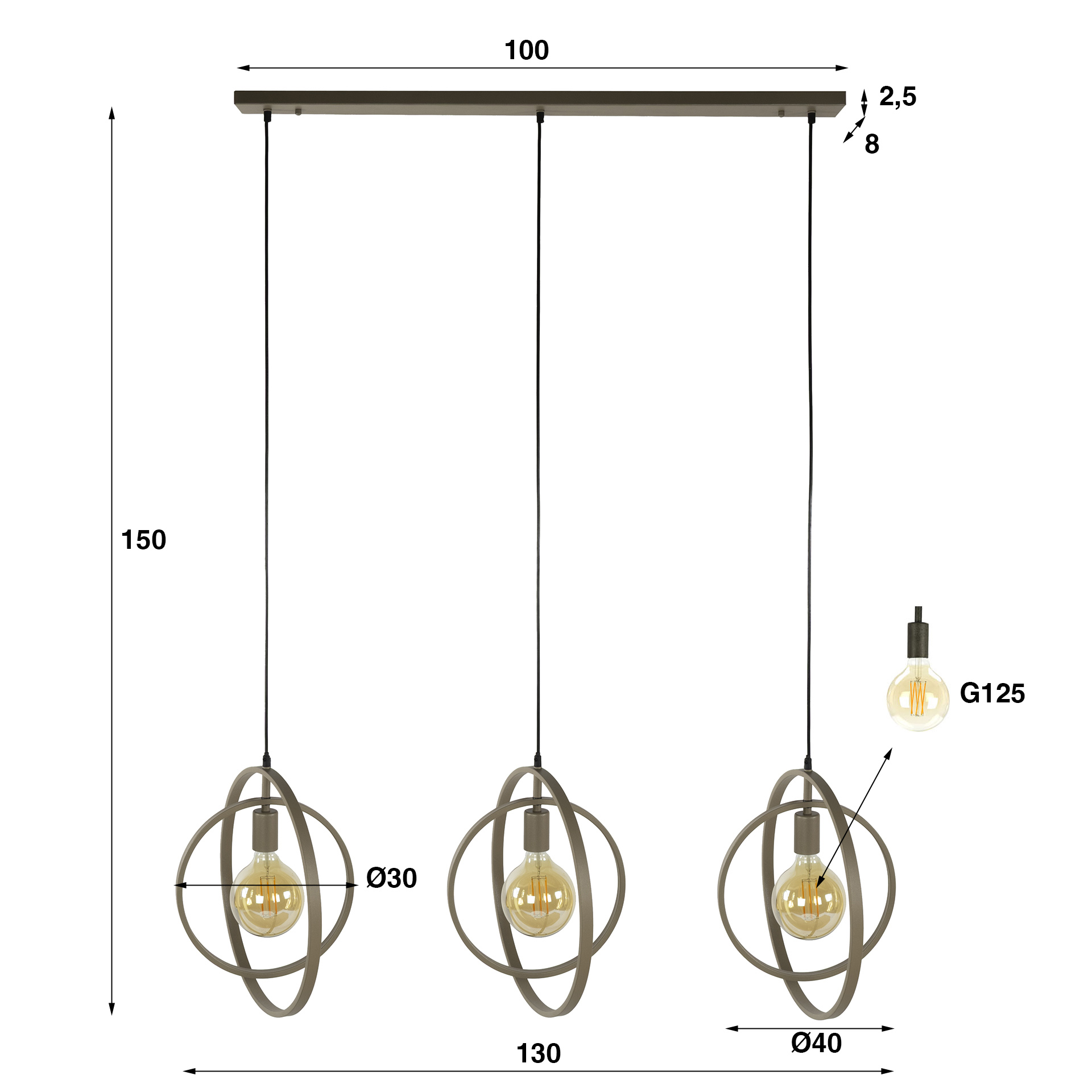 Hänglampa Turn Around 3-ljus - Beige