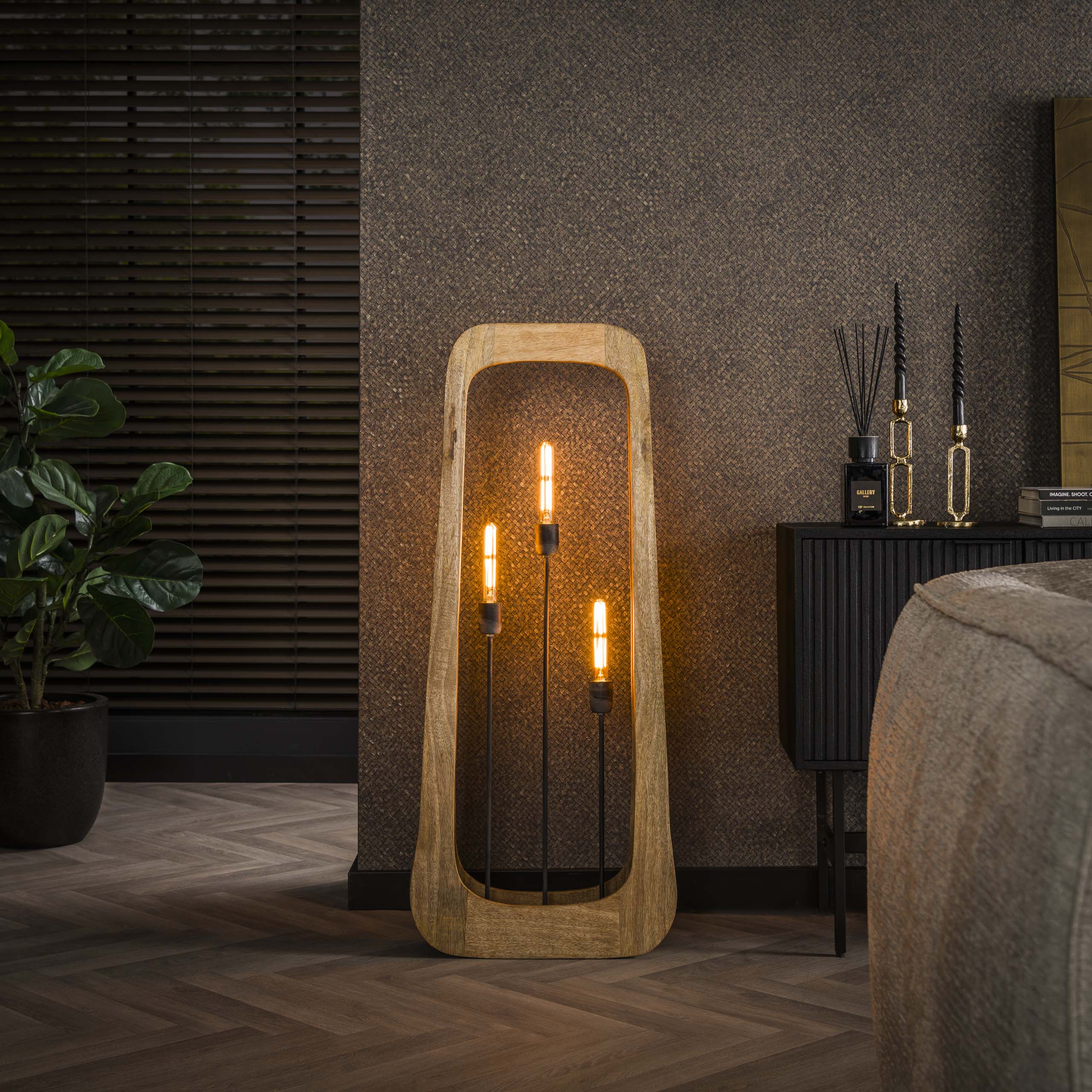 Golvlampa 3L bray / Solid mango naturell