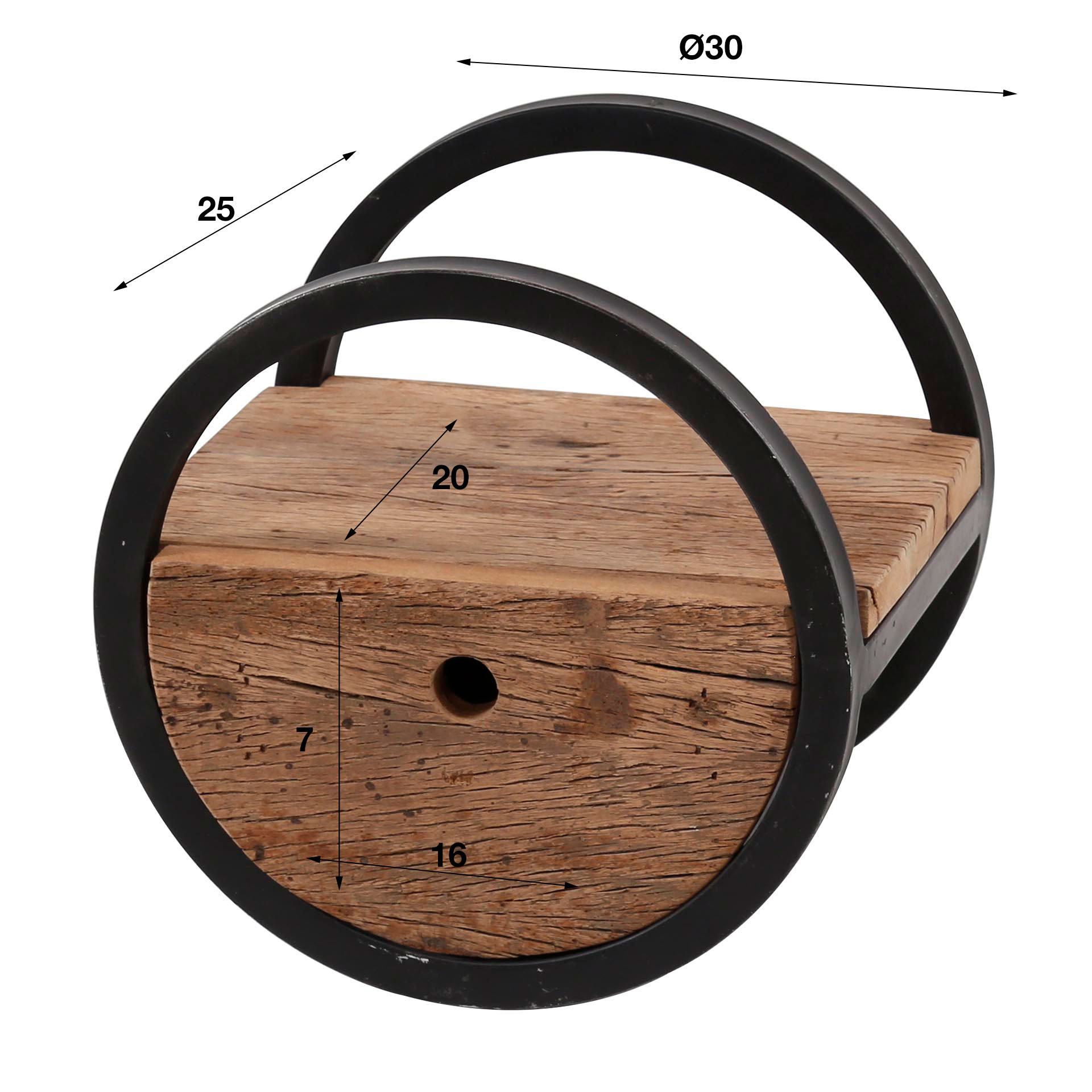 Vägghylla Cirkulär 1 låda Ø30 - Robust lövträ