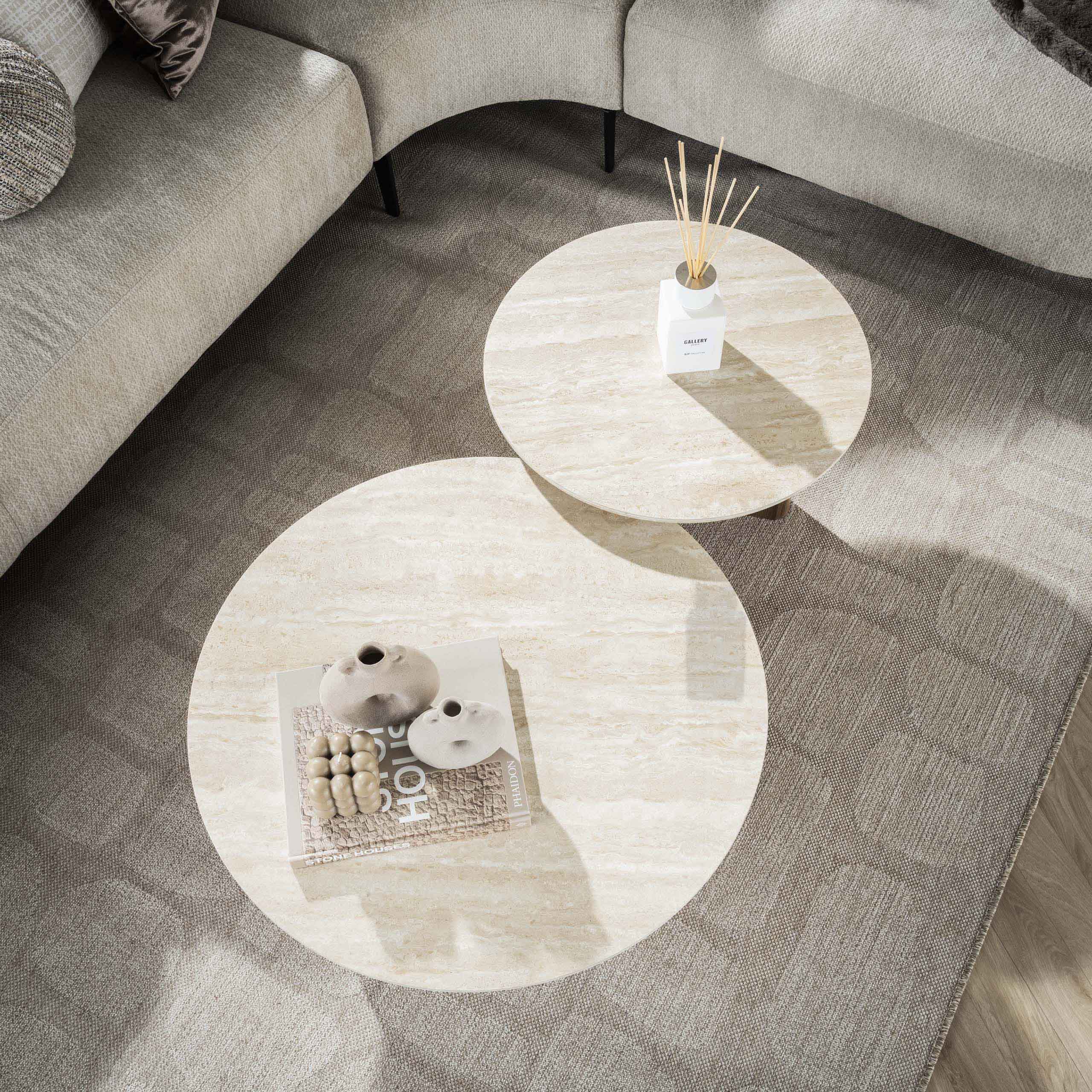 Soffbord Romano runt - Set om 2 - Keramisk travertin