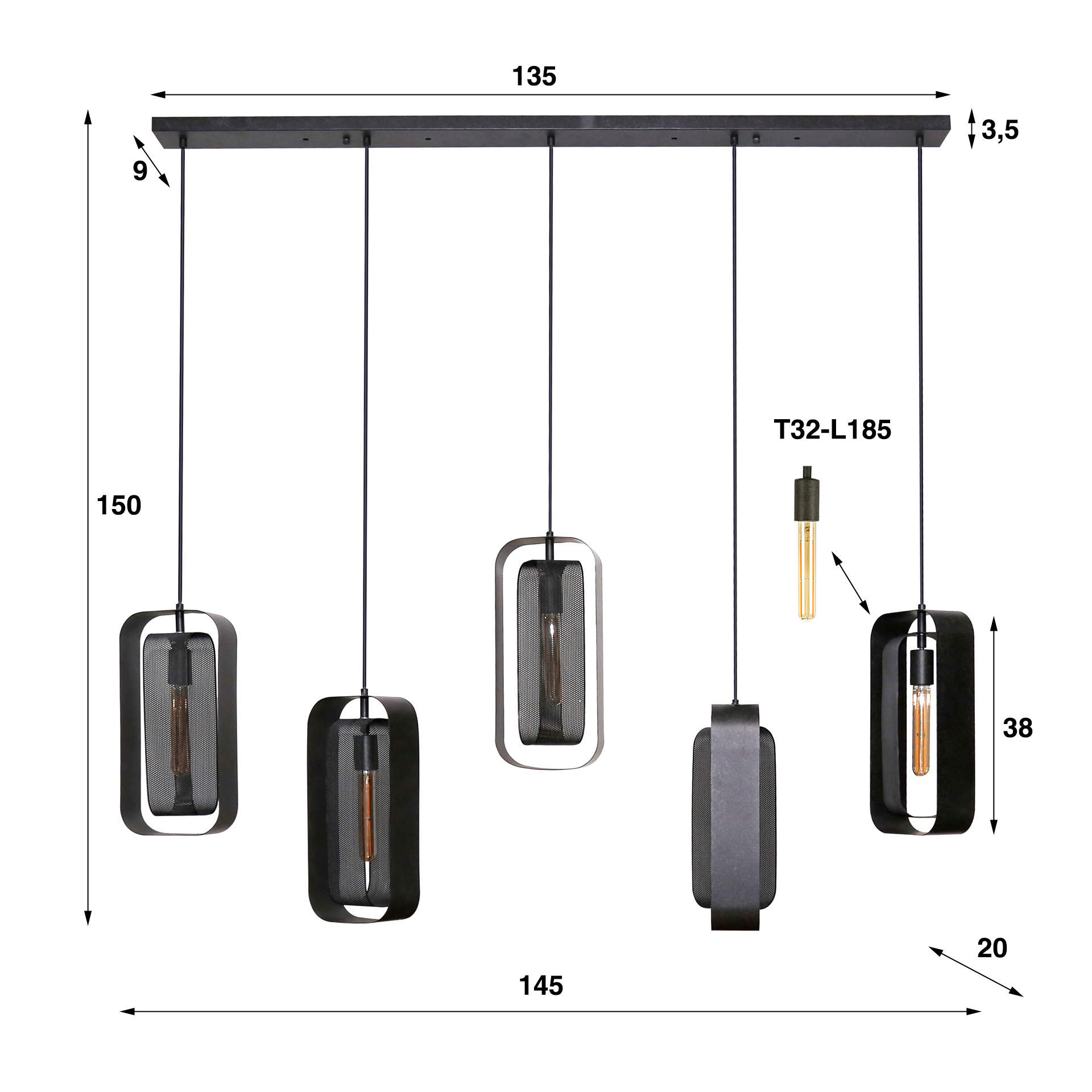 Hänglampa 5L mesh rotate / Artic svart