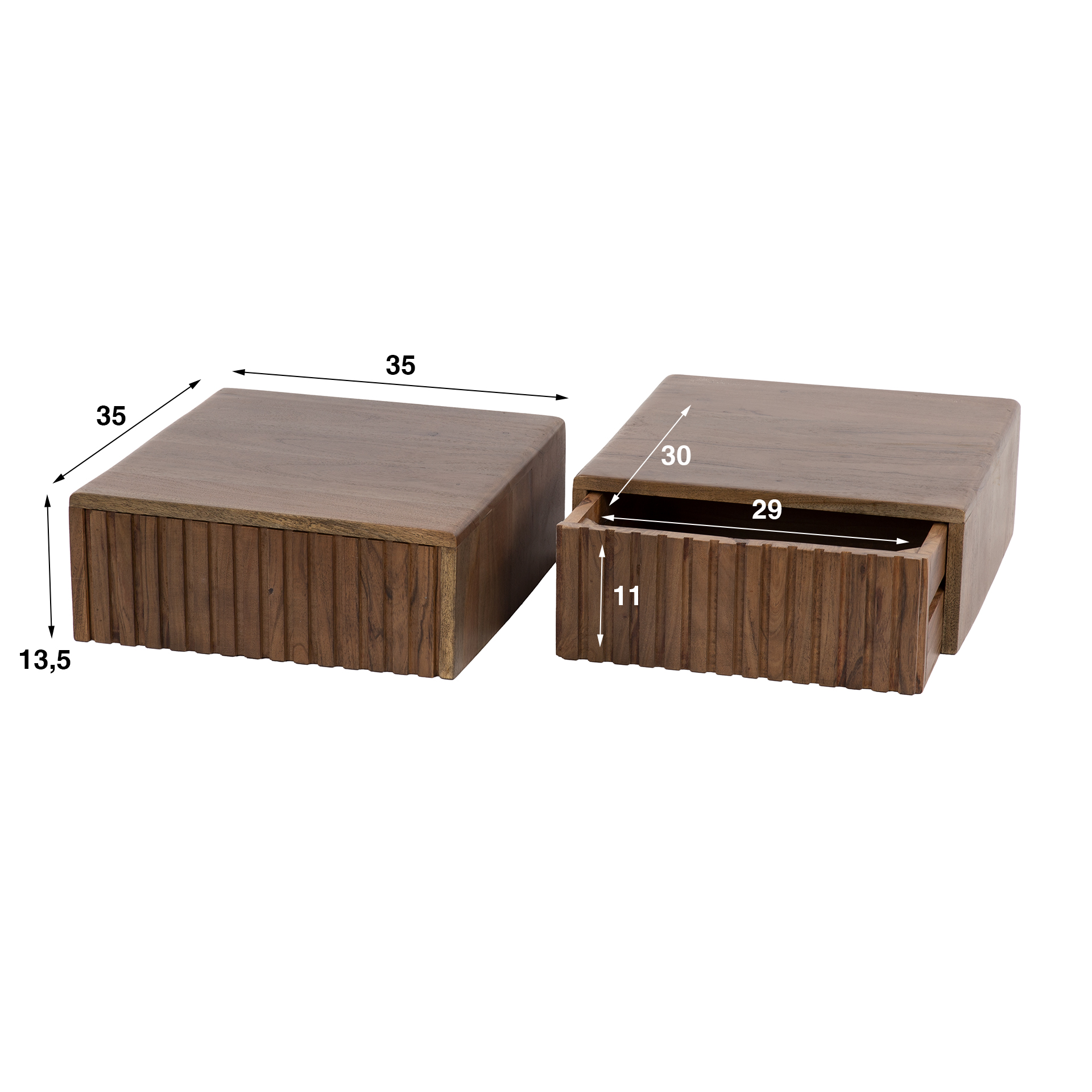 Sängbord Carve flytande - 1 låda - per 2 - Acacia brun