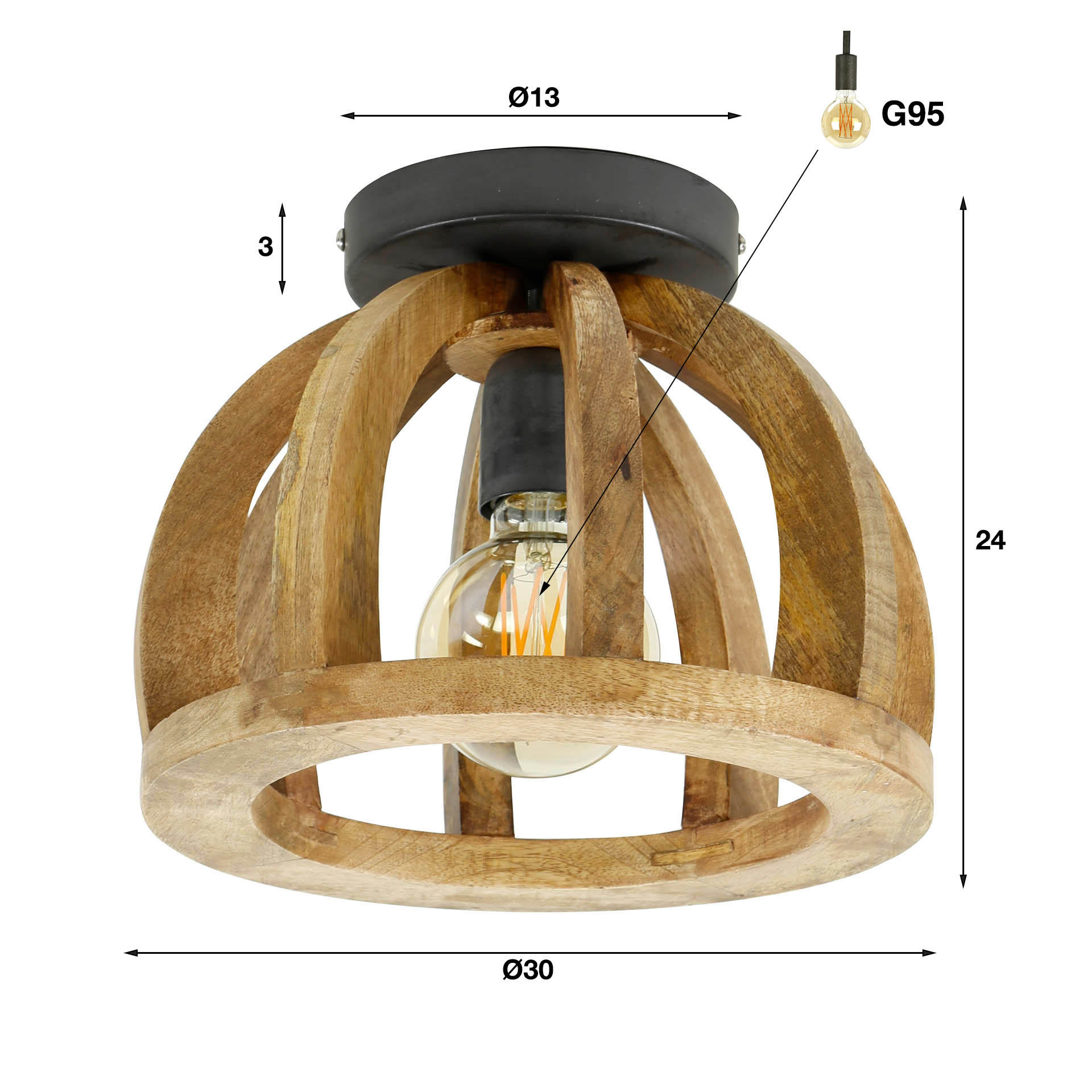 Taklampa Orba 1-light - Solid mango