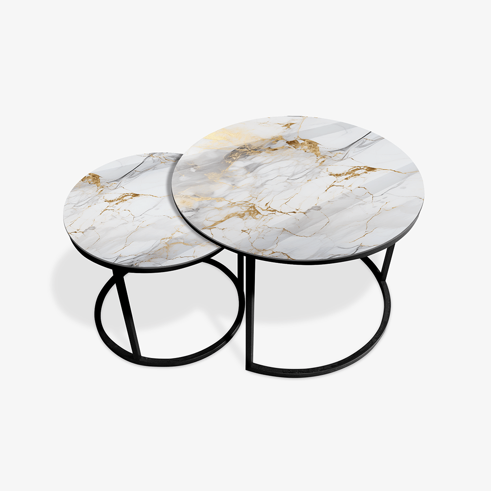 Soffbord Svart - Vit & Guld Marmor