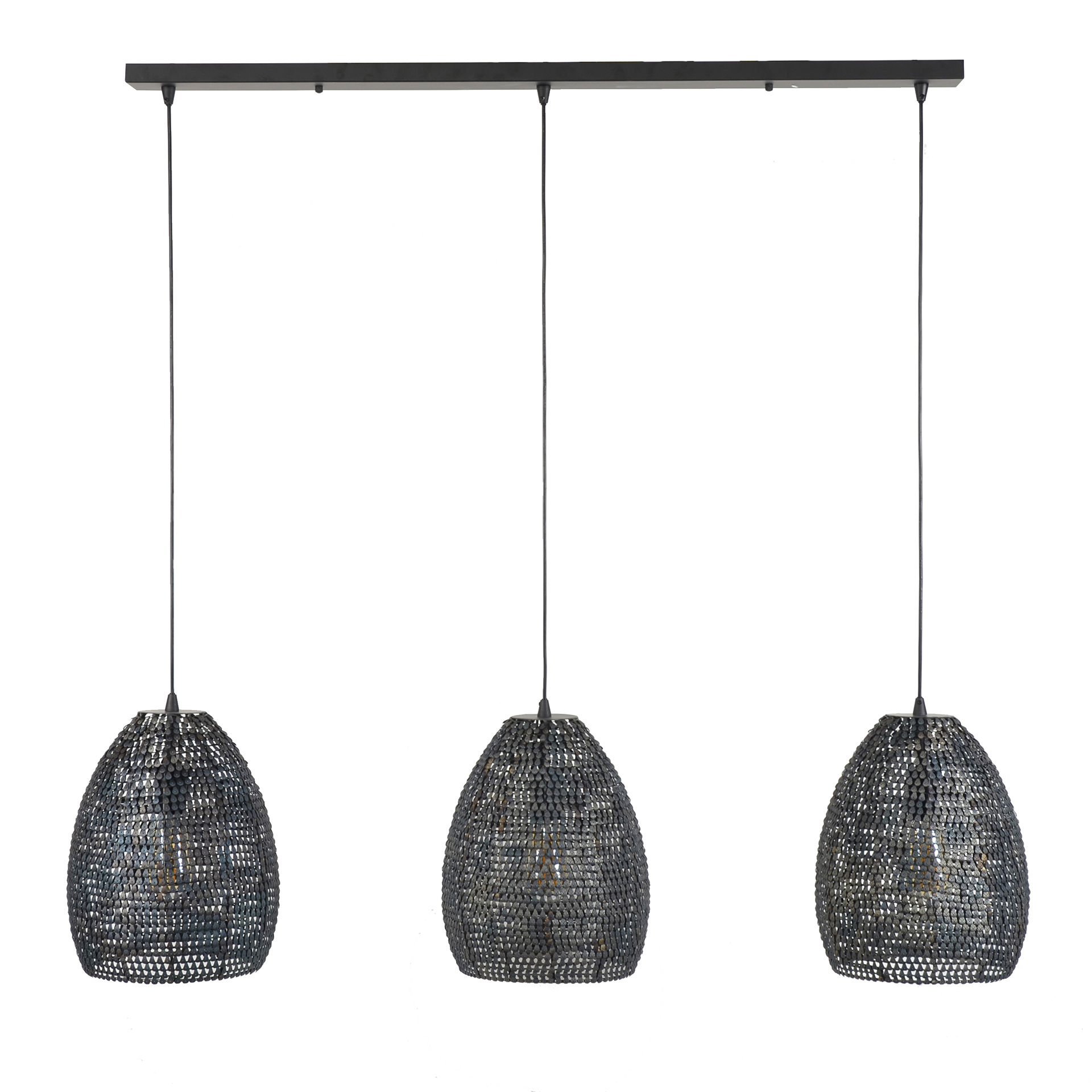 Hänglampa 3x Ø26 pansar oval / Svart brun