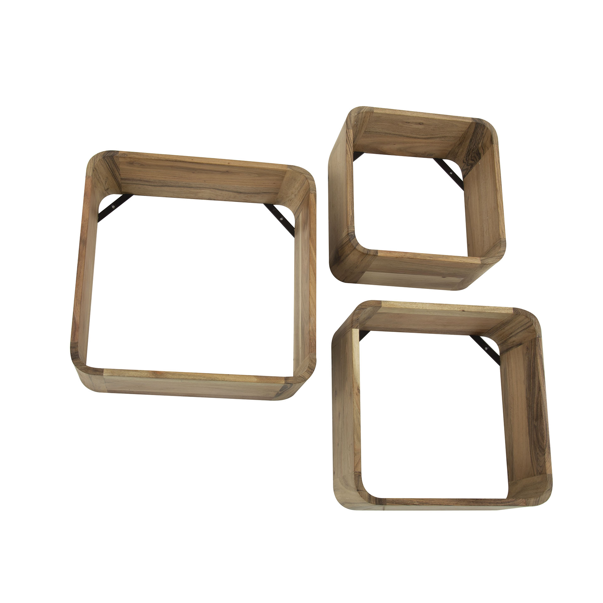 Vägghyllsats/3 kvadrat / Solid akacia natur