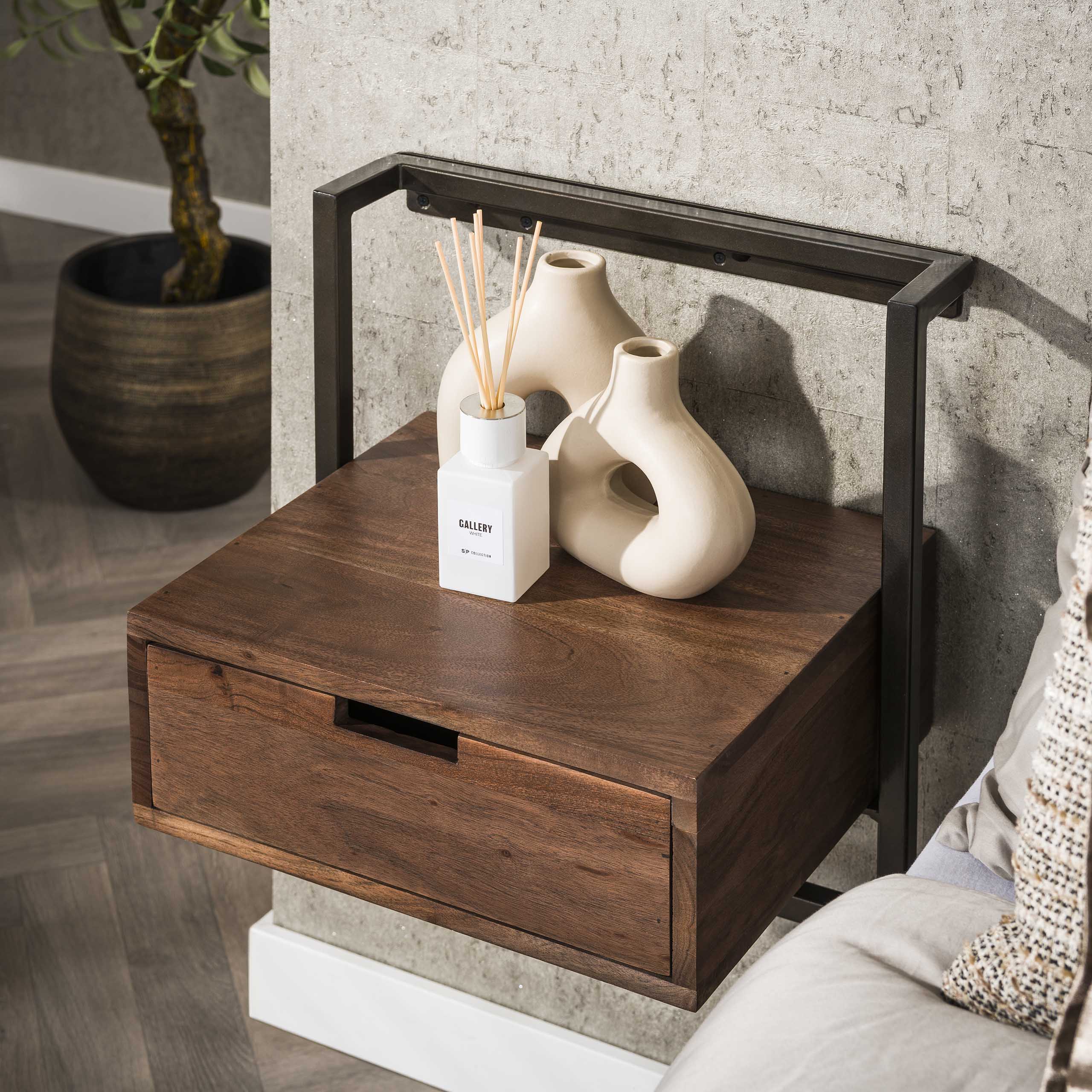 Sängbord Air Solid 1 låda - Solid akaciabrun