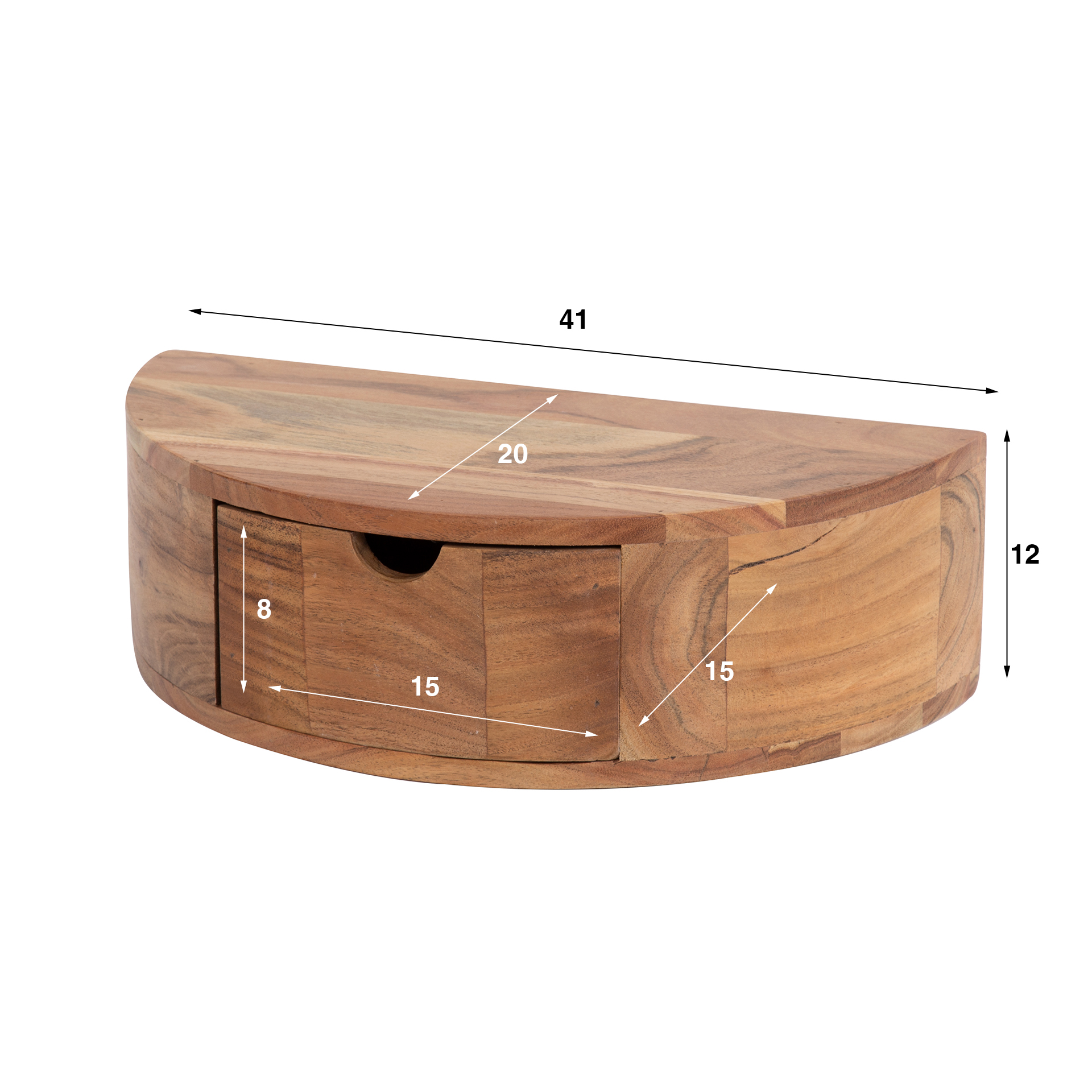 Sängbord Curve flytande 1 låda - Solid akacia