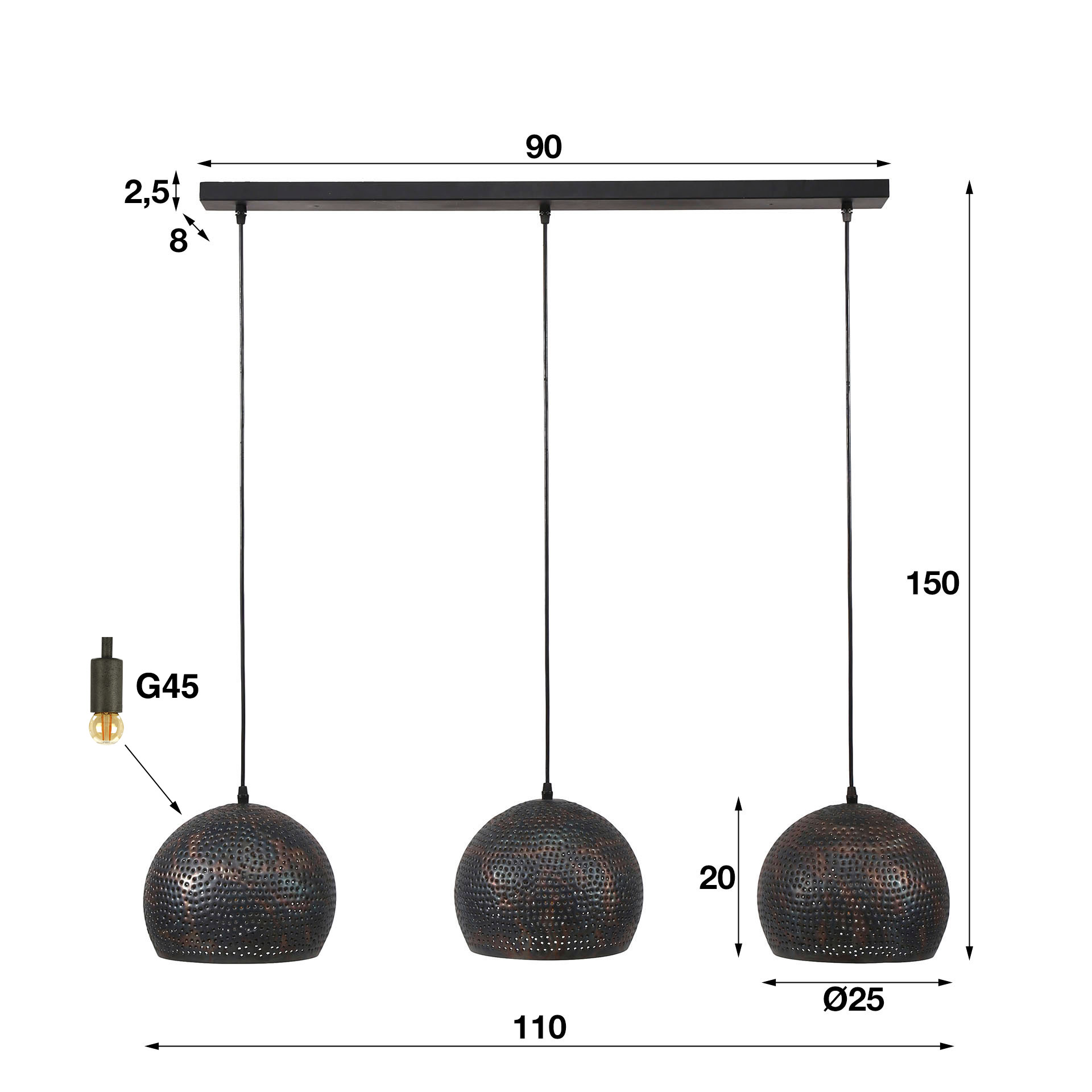 Hänglampa 3L Globe punch
