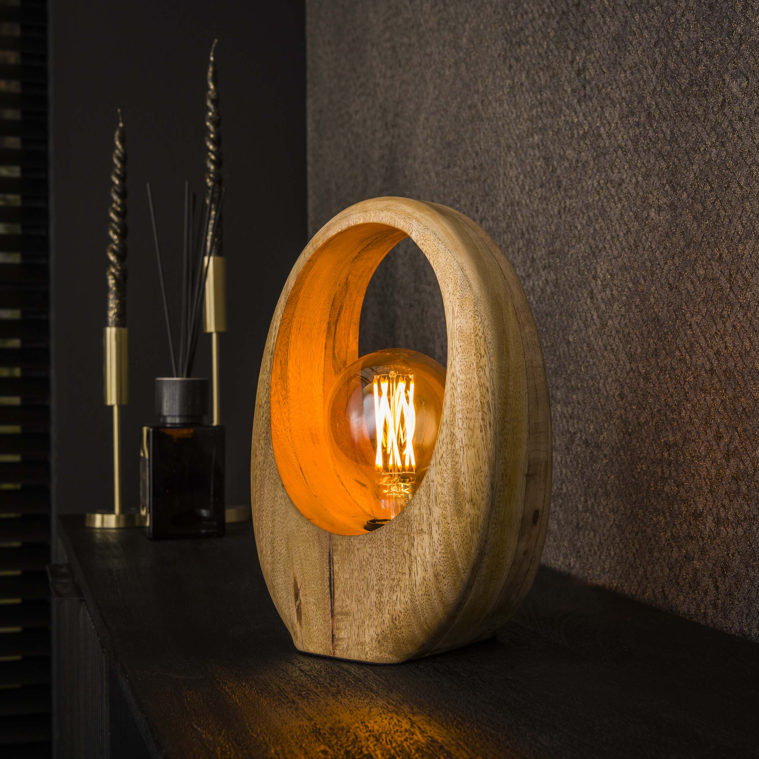Bordslampa 1L Valvträ / Solid mango naturell