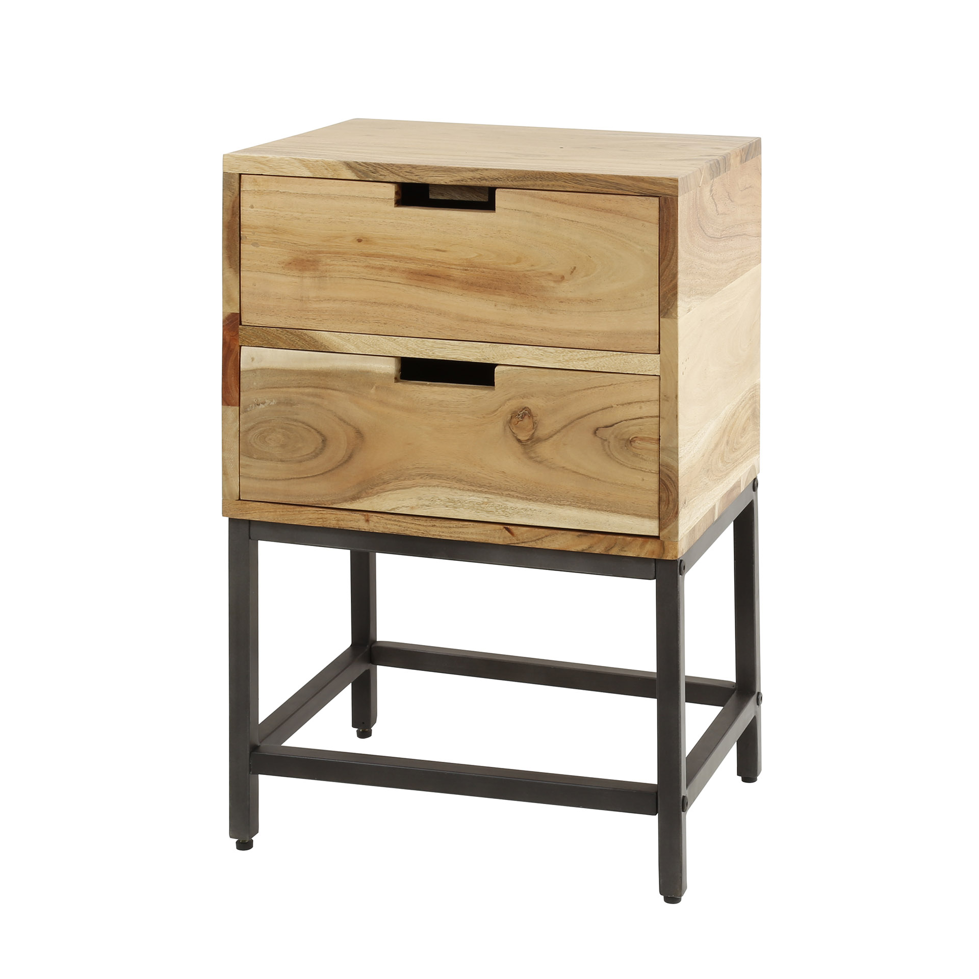 Sängbord 2L platt / Solid akacia natur
