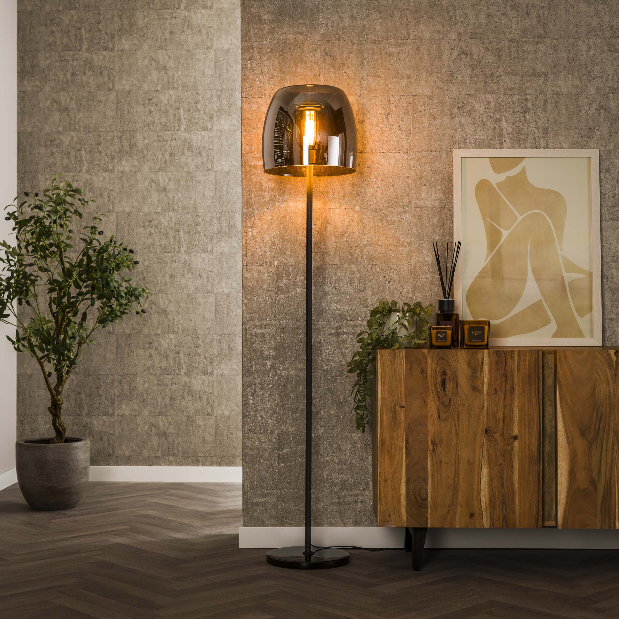 Golvlampa 1L driftglas / Rökgrå glas