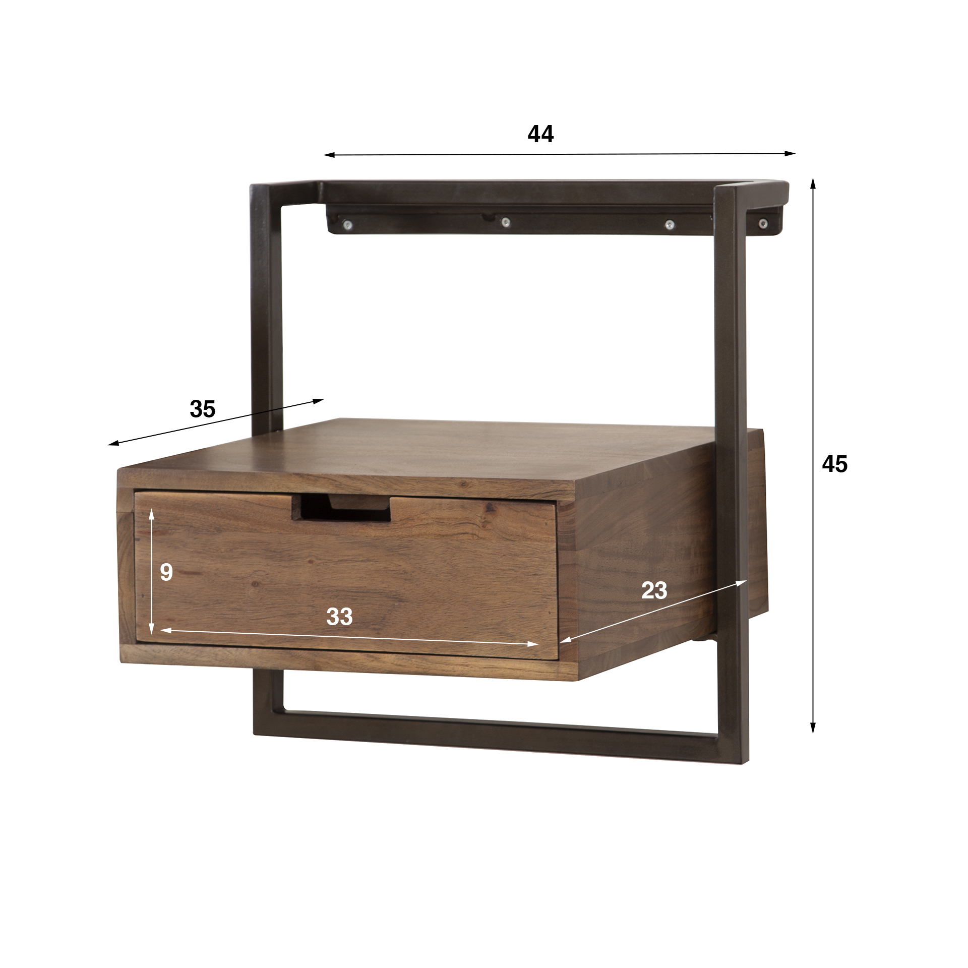 Sängbord Air Solid 1 låda - Solid akaciabrun